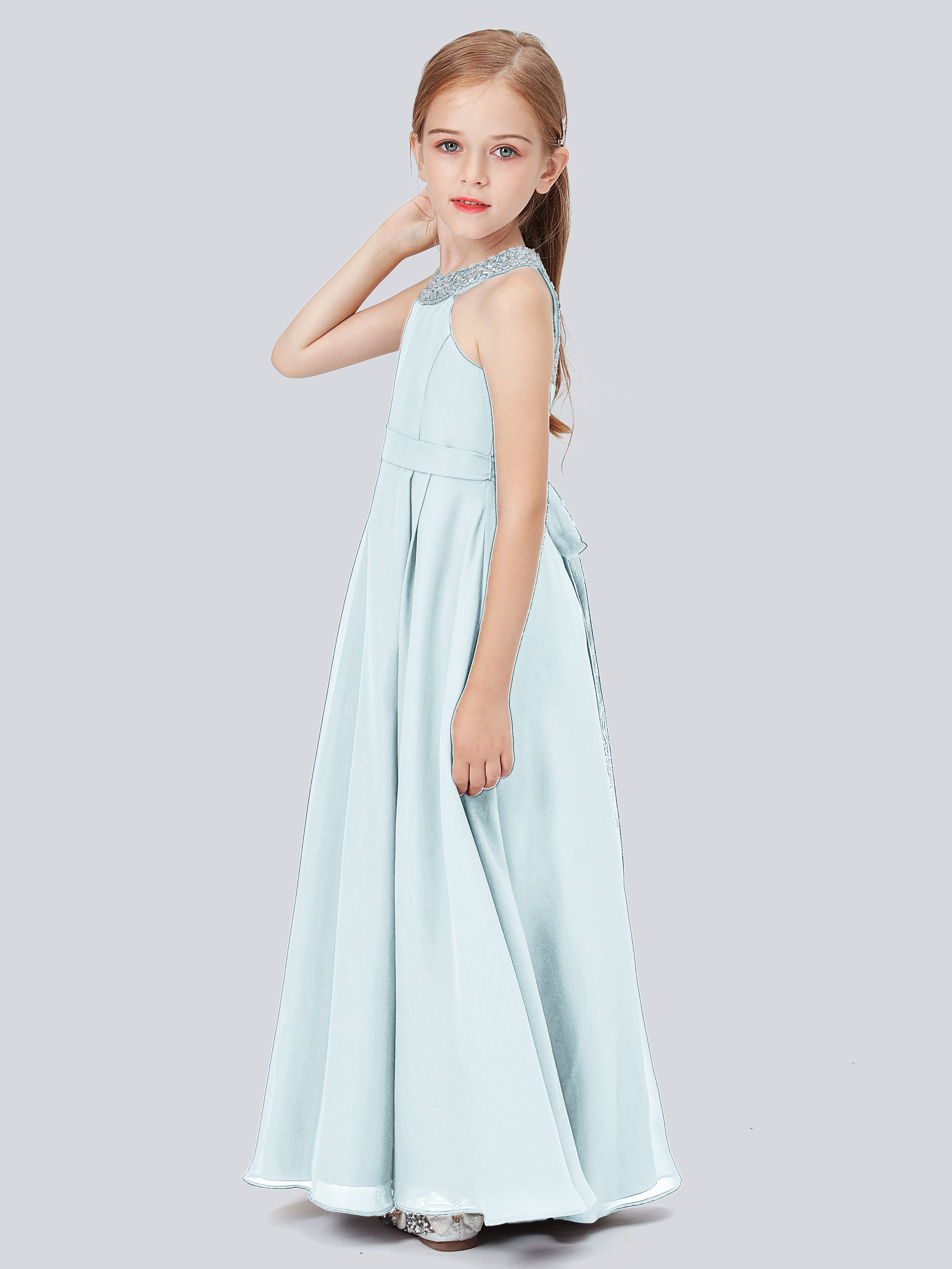 Chiffon Kleid für Junge Brautjungfern mit Perlenausschnitt