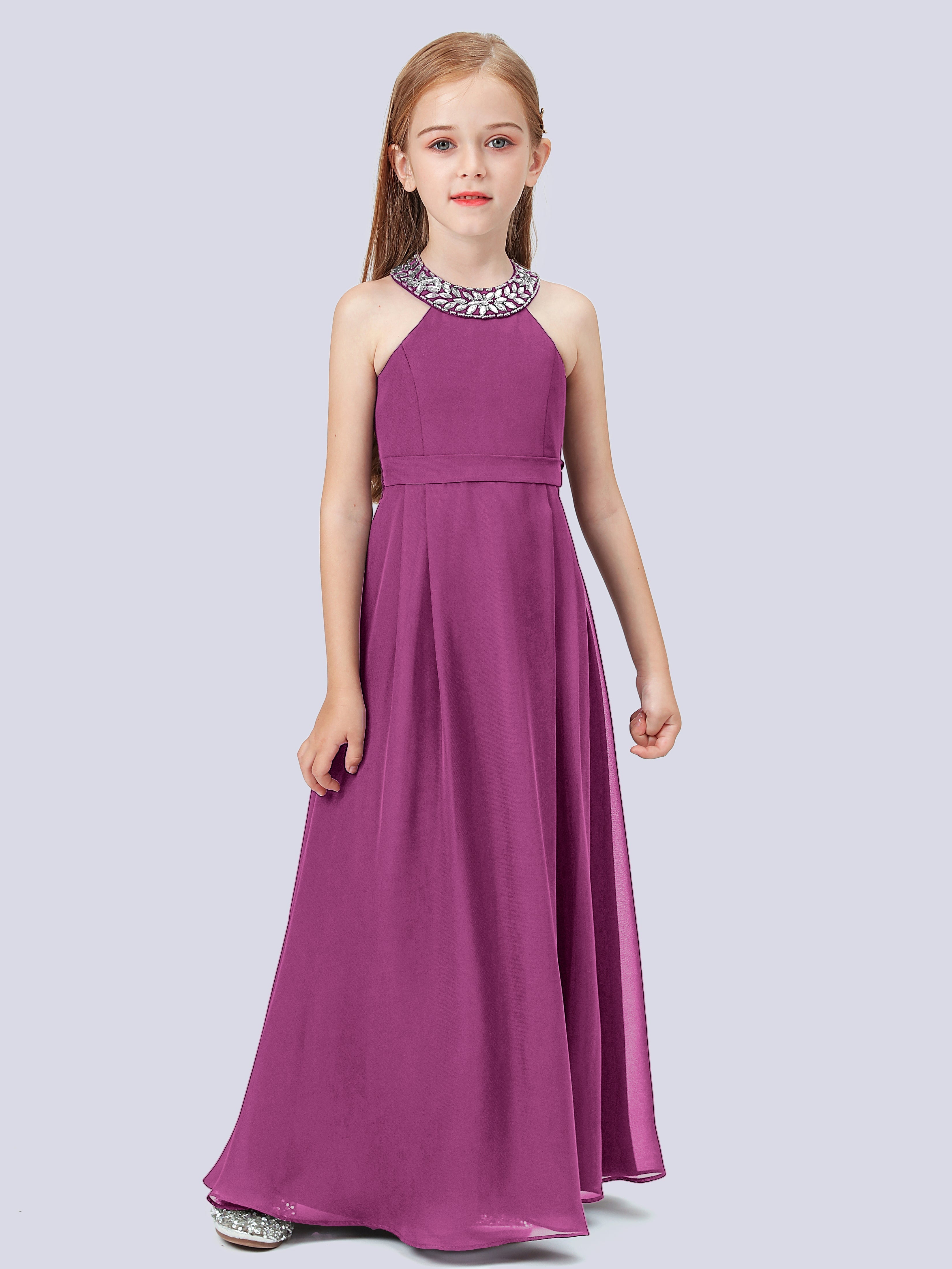 Chiffon Kleid für Junge Brautjungfern mit Perlenausschnitt