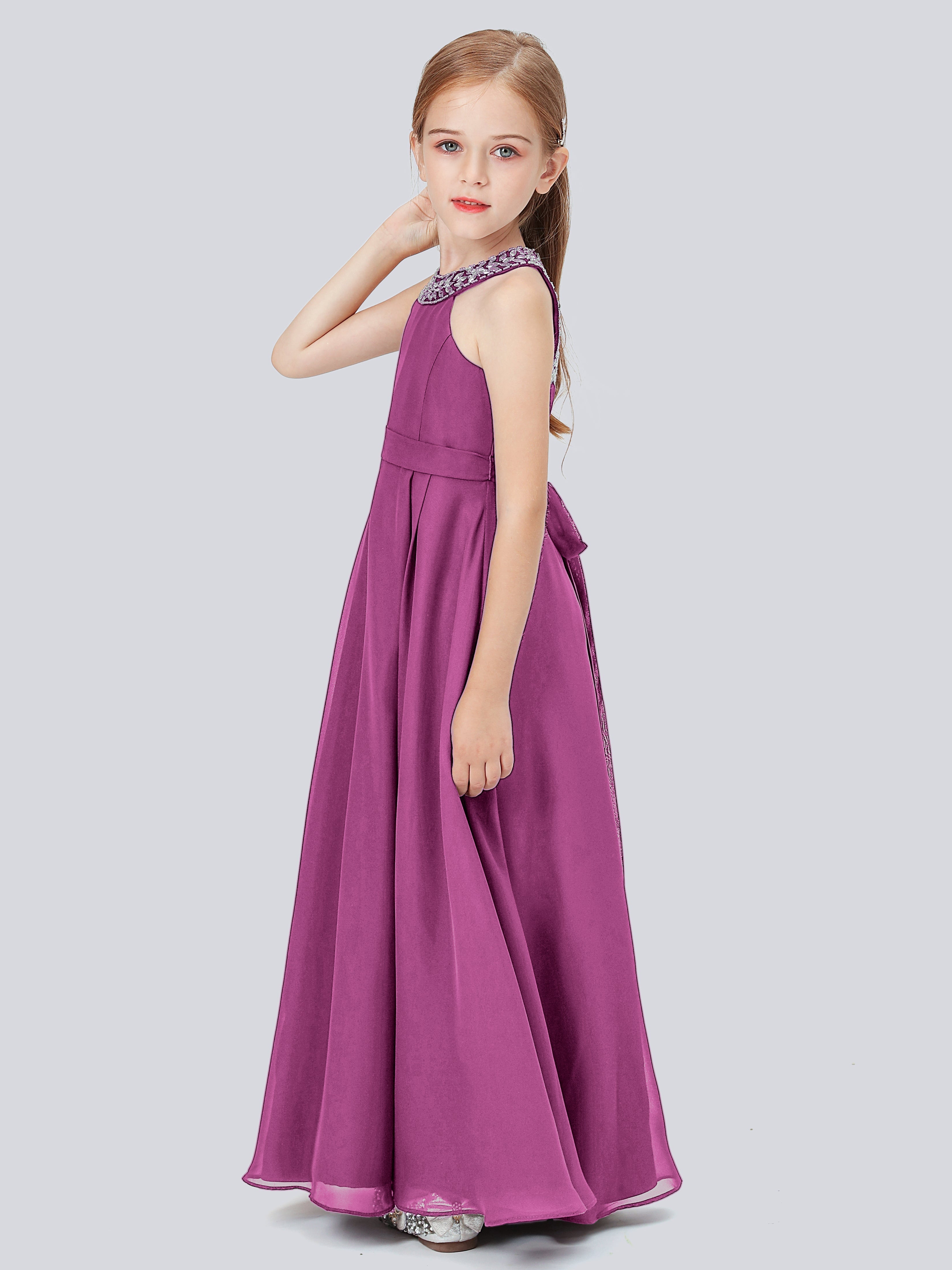 Chiffon Kleid für Junge Brautjungfern mit Perlenausschnitt