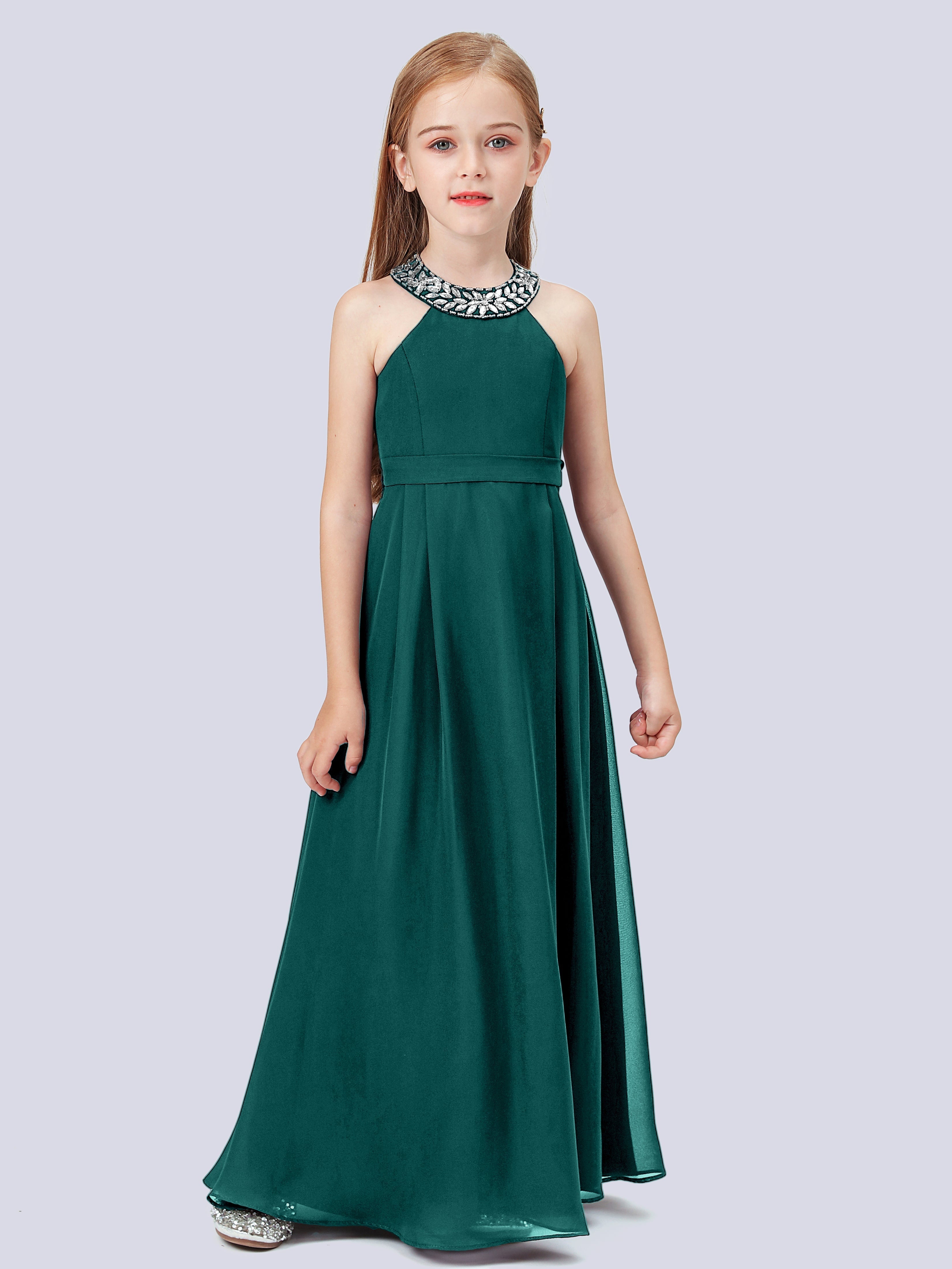 Chiffon Kleid für Junge Brautjungfern mit Perlenausschnitt