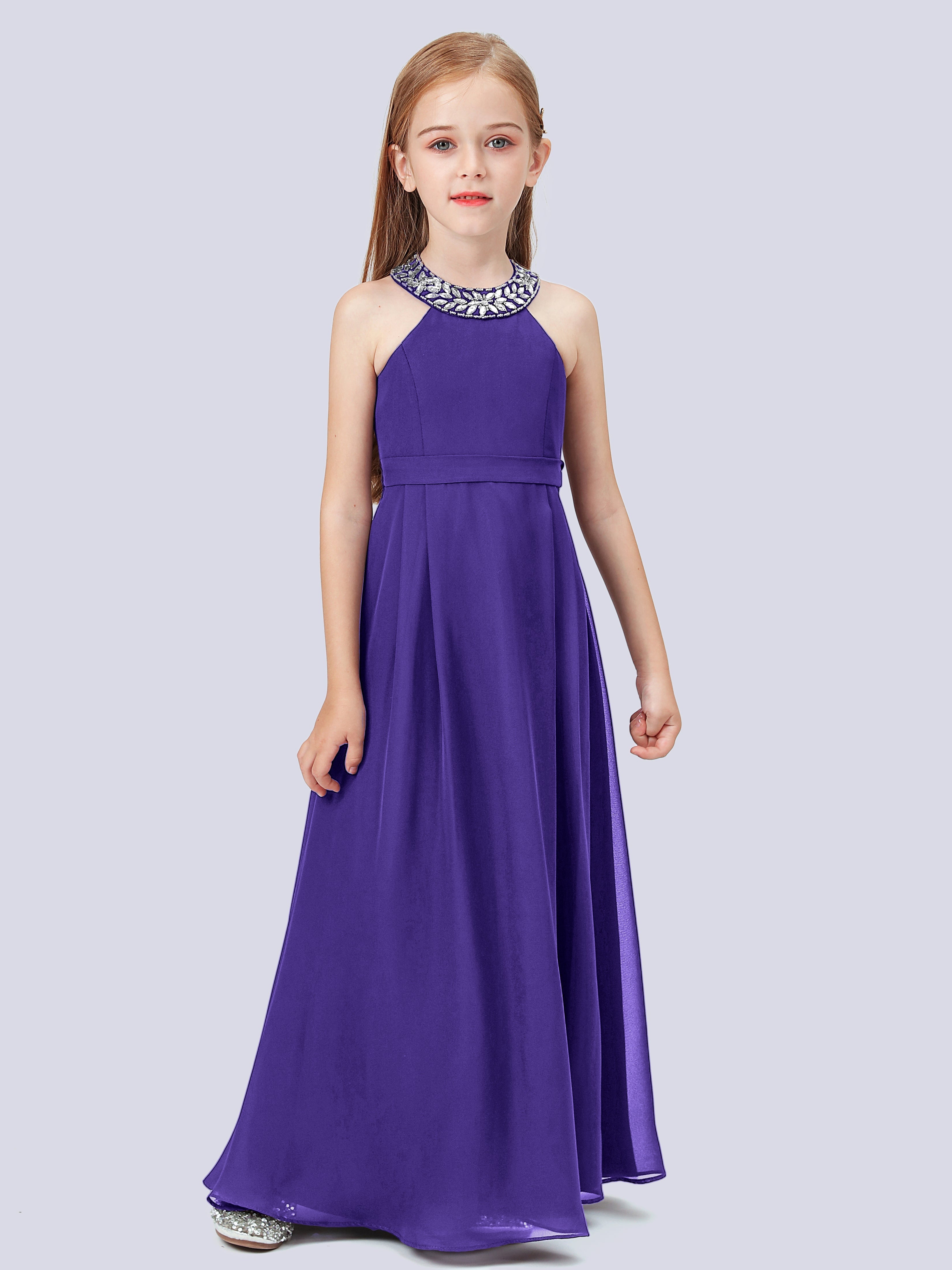 Chiffon Kleid für Junge Brautjungfern mit Perlenausschnitt