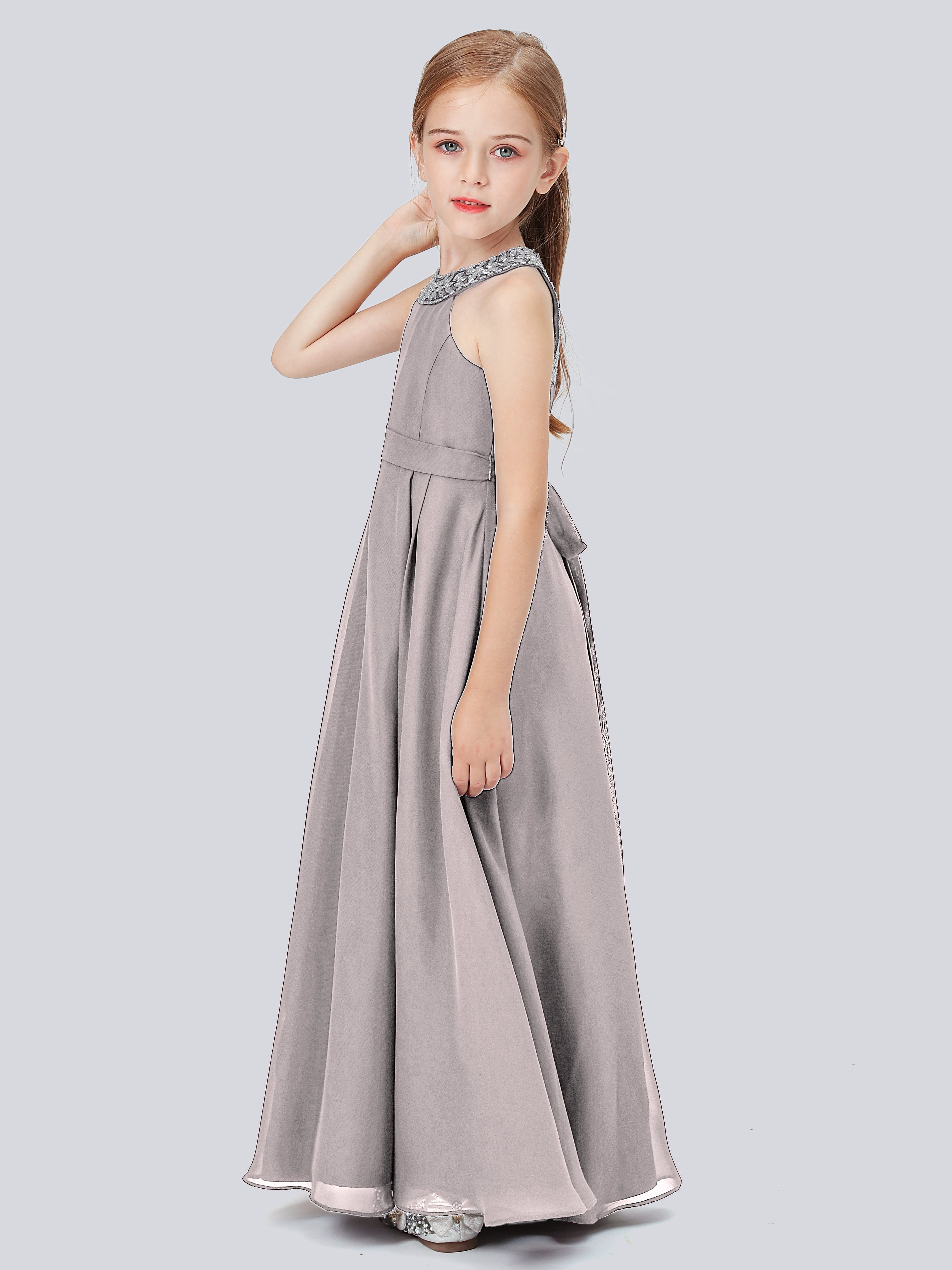 Chiffon Kleid für Junge Brautjungfern mit Perlenausschnitt