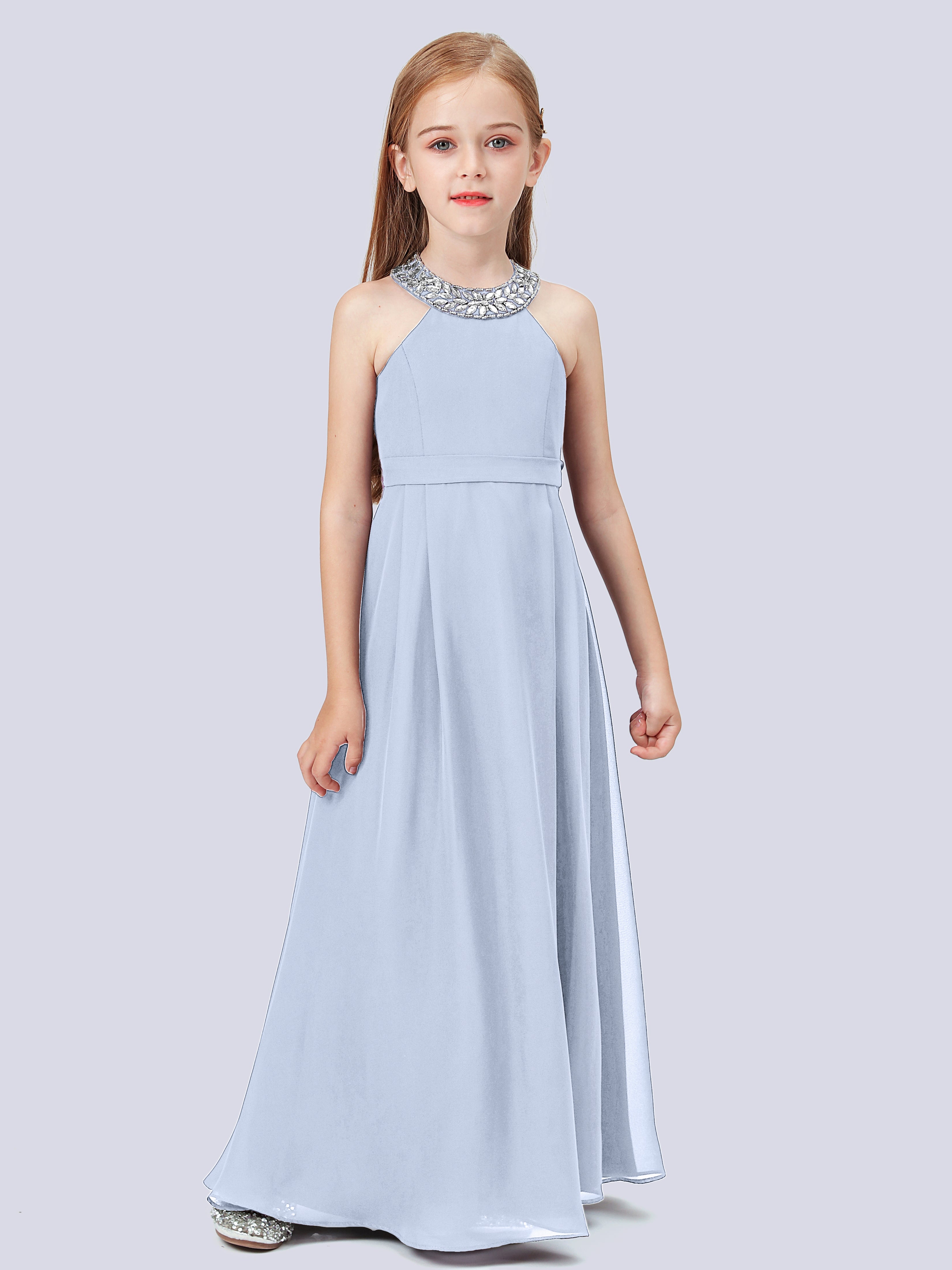 Chiffon Kleid für Junge Brautjungfern mit Perlenausschnitt