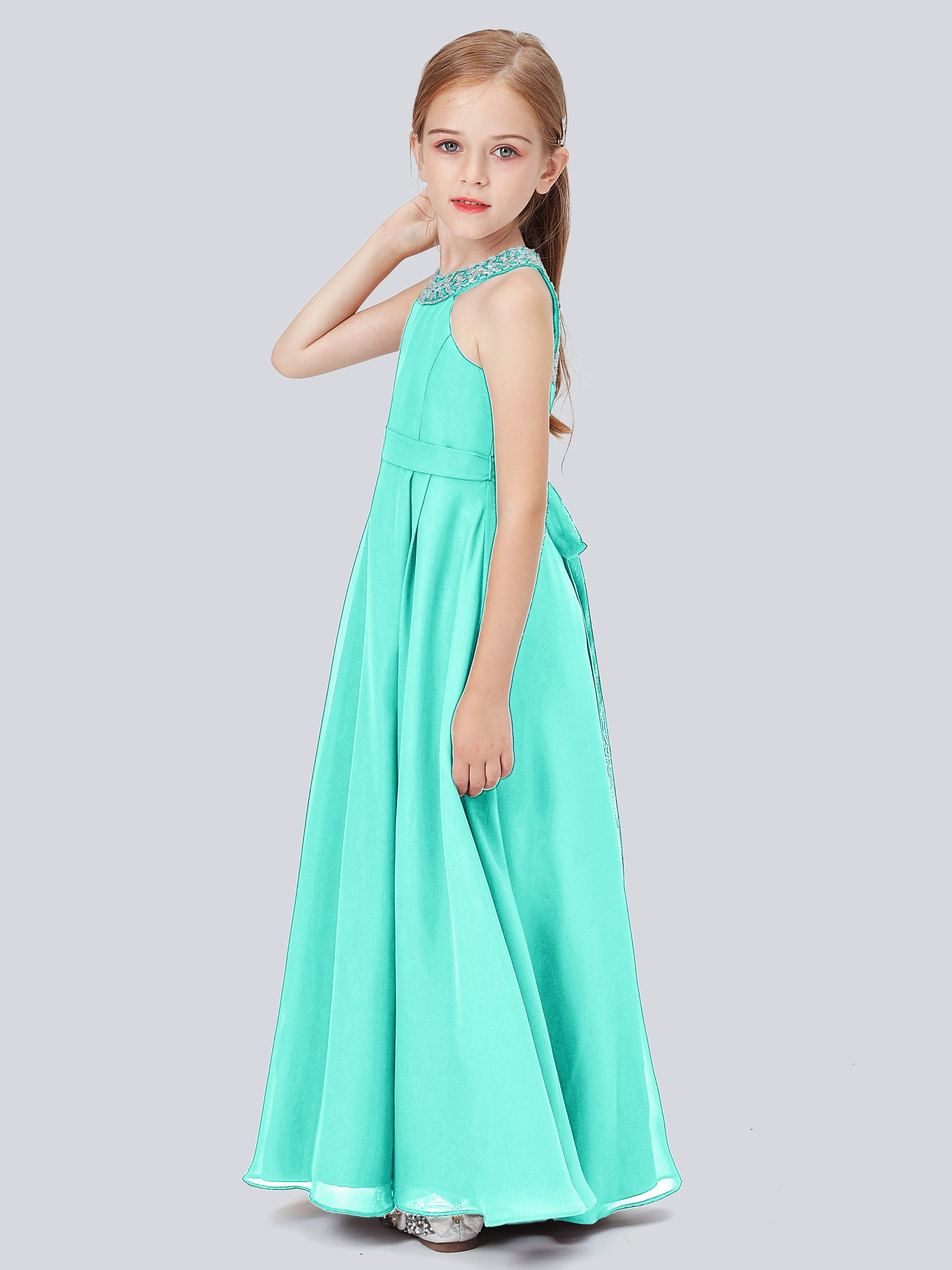 Chiffon Kleid für Junge Brautjungfern mit Perlenausschnitt