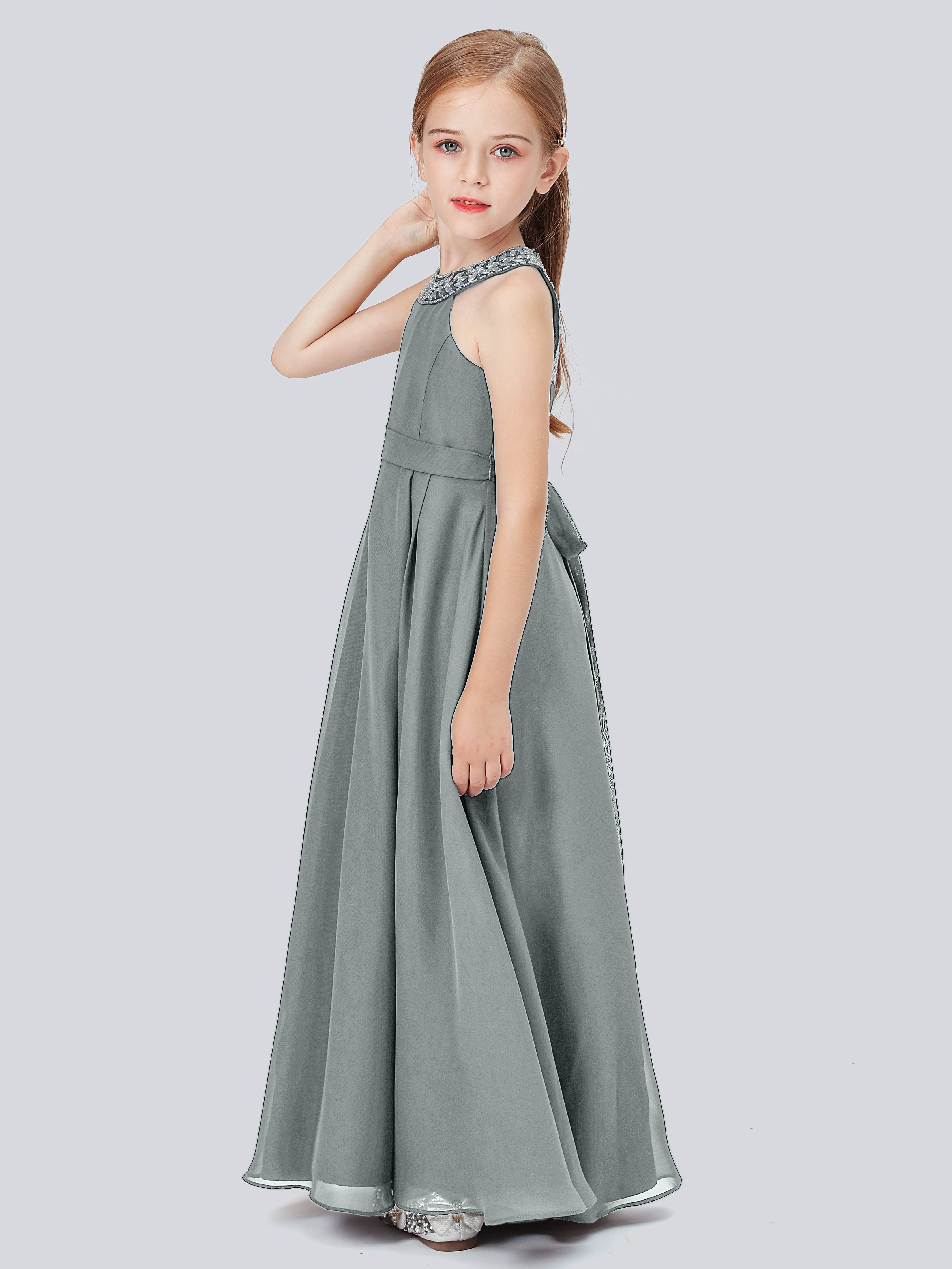 Chiffon Kleid für Junge Brautjungfern mit Perlenausschnitt