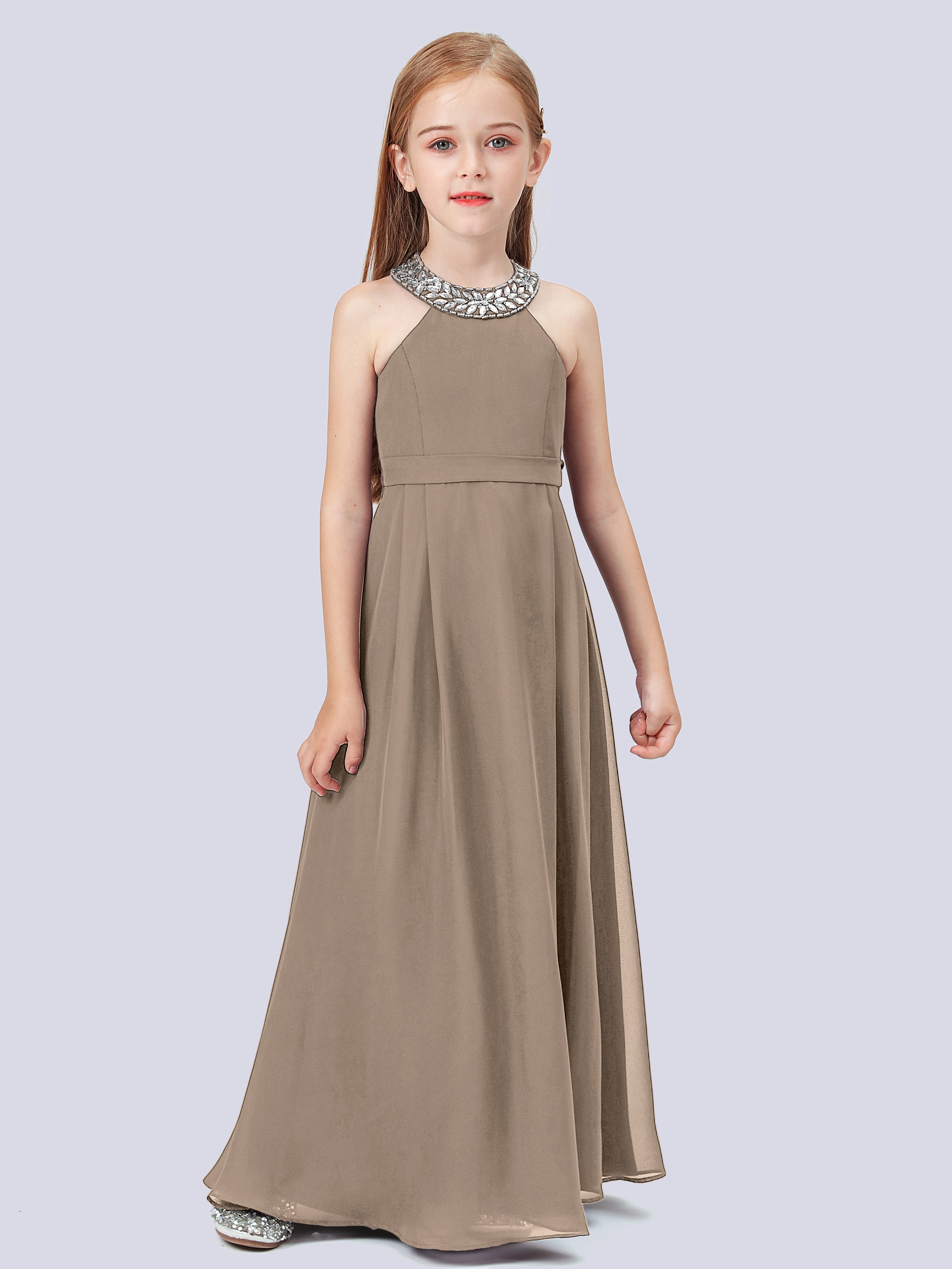 Chiffon Kleid für Junge Brautjungfern mit Perlenausschnitt