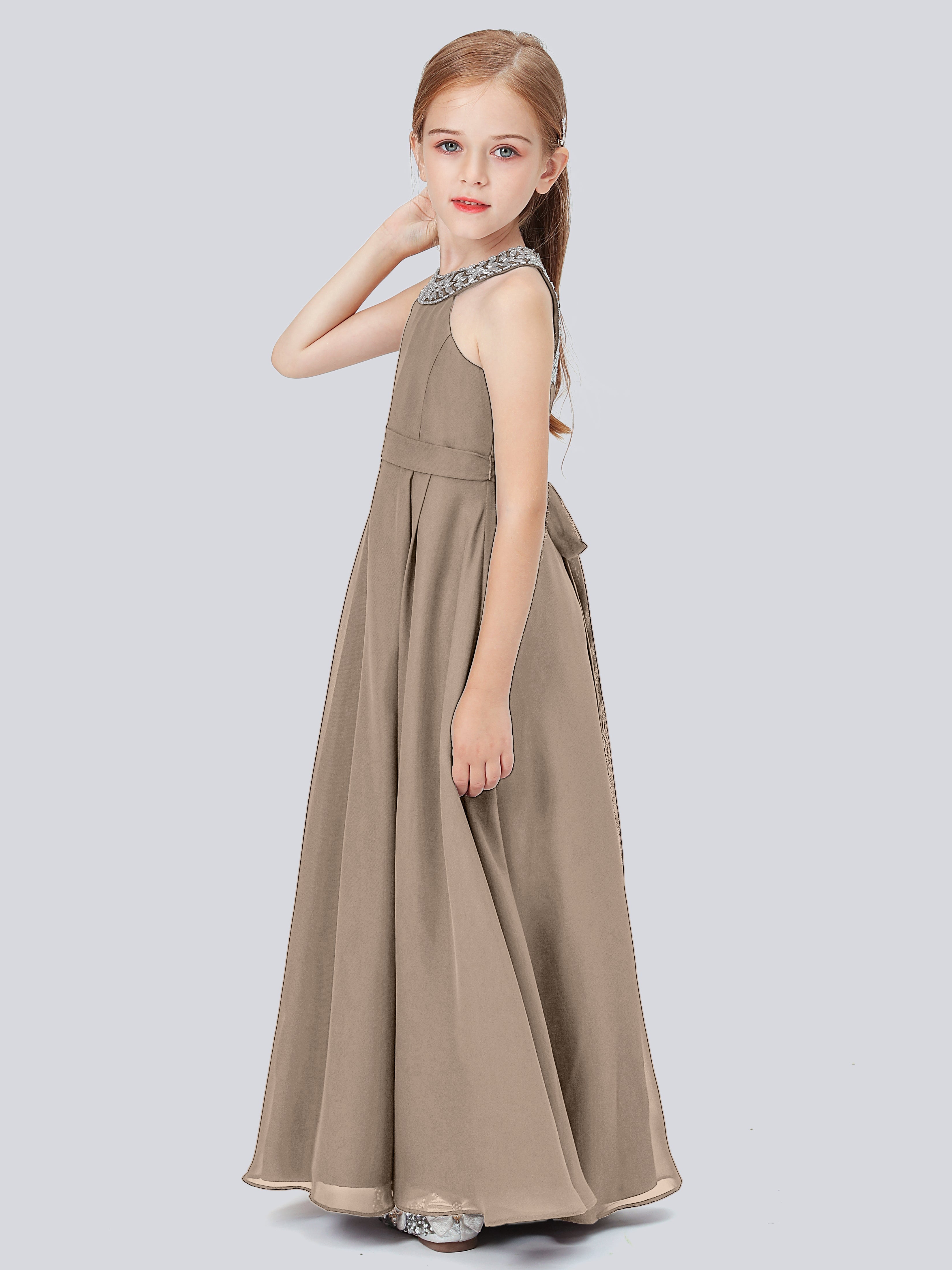 Chiffon Kleid für Junge Brautjungfern mit Perlenausschnitt