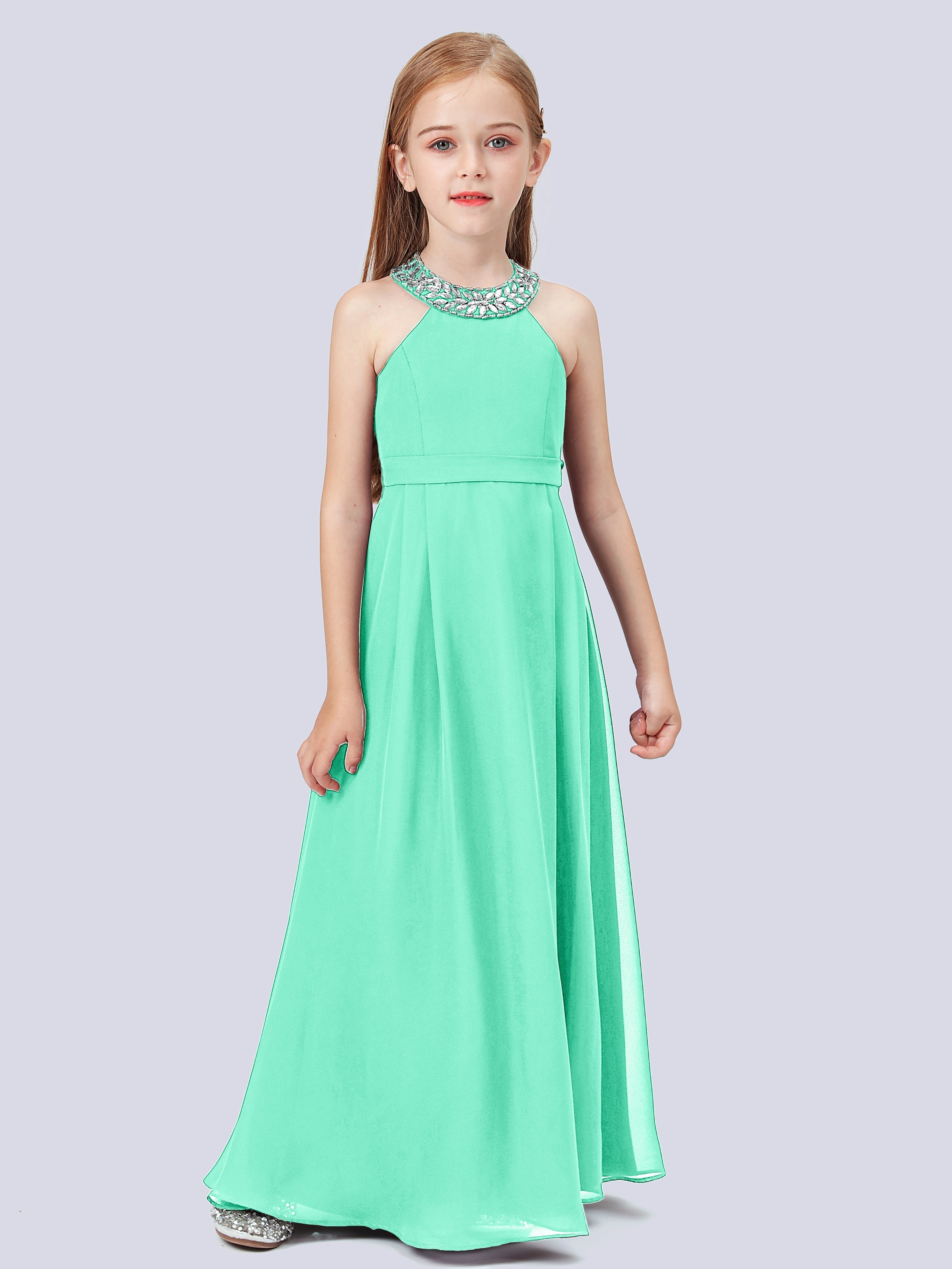 Chiffon Kleid für Junge Brautjungfern mit Perlenausschnitt