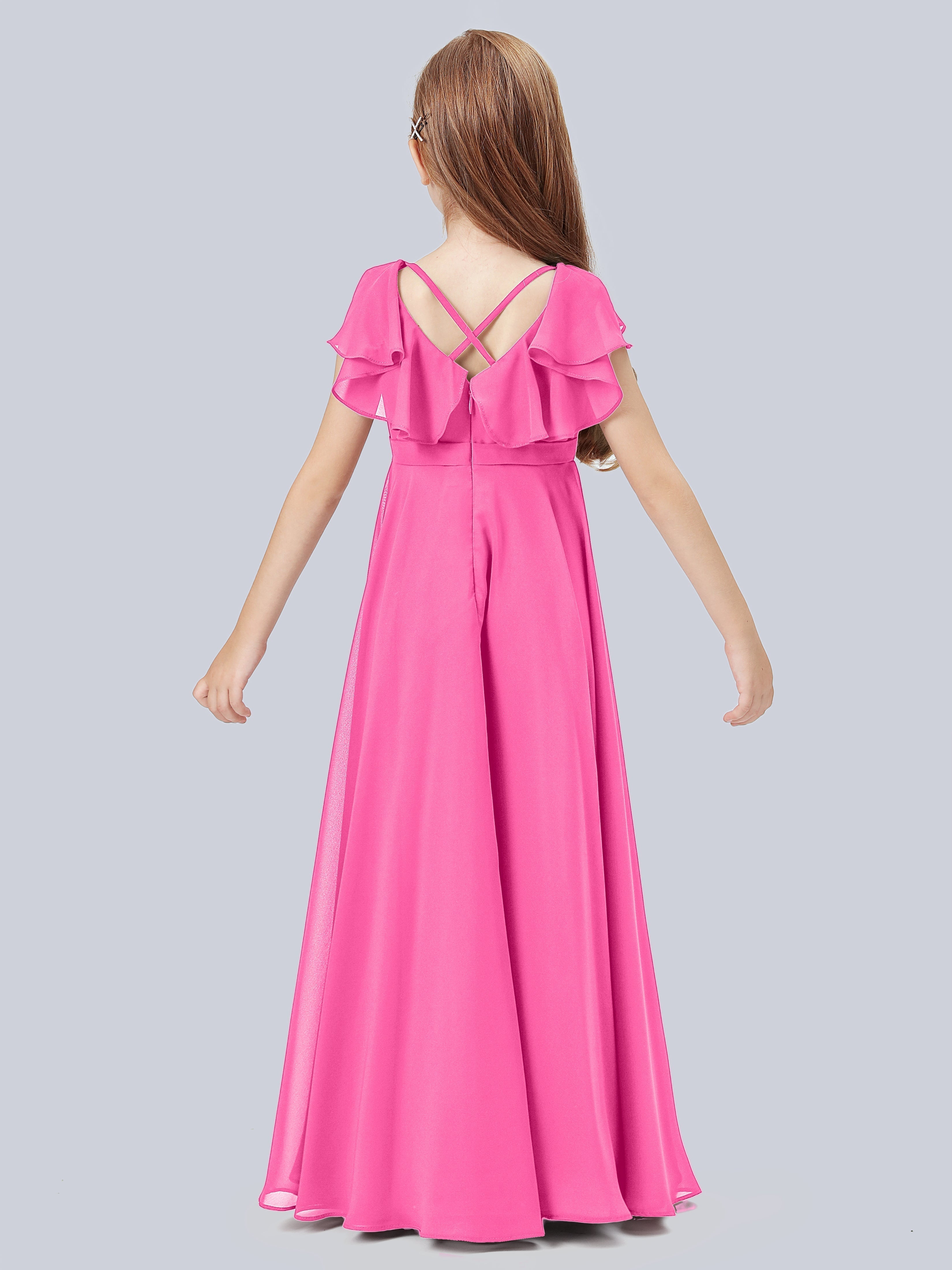 Volant Flügelärmel Chiffon Kleid für Junge Brautjungfern