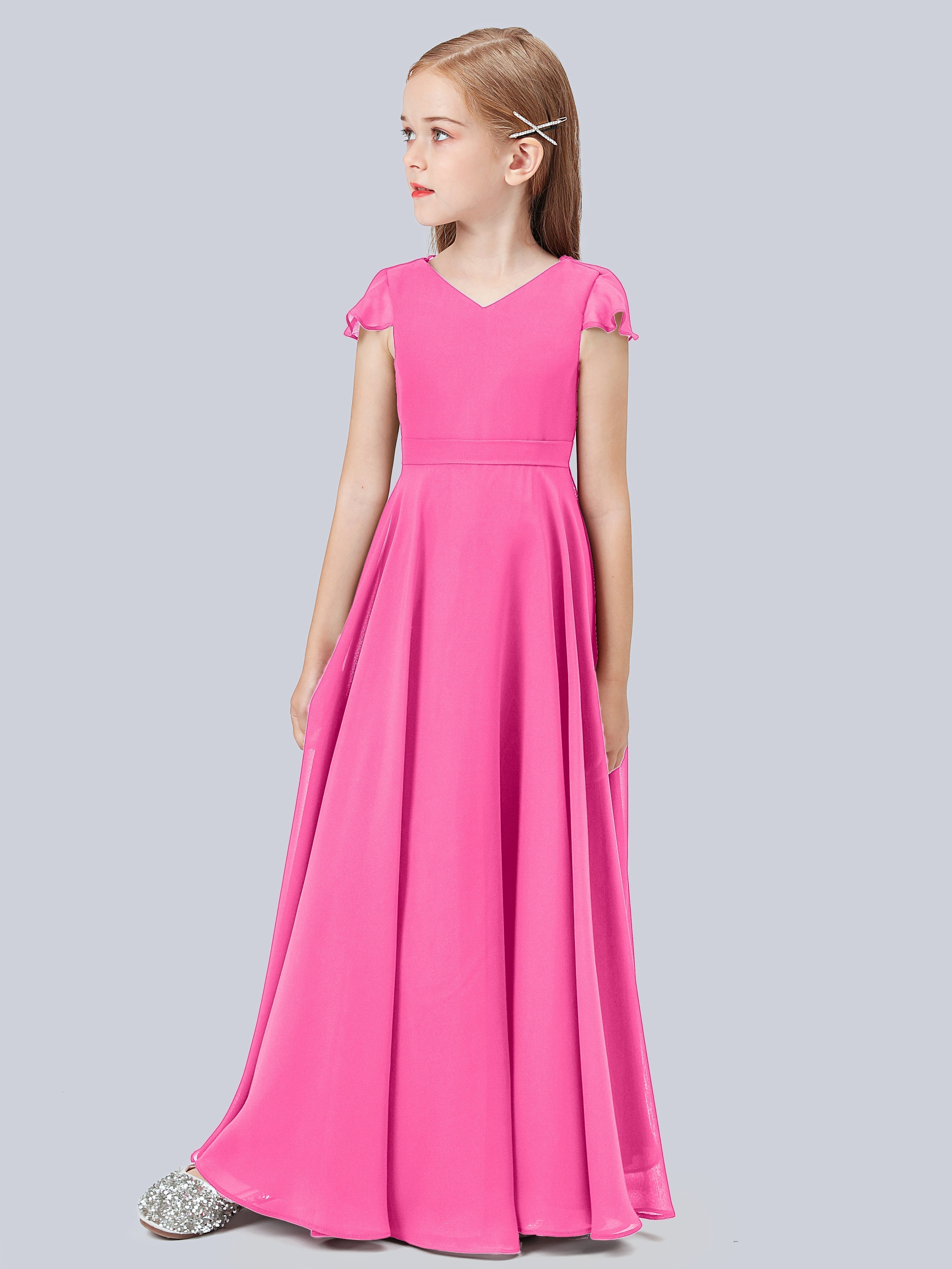 Volant Flügelärmel Chiffon Kleid für Junge Brautjungfern