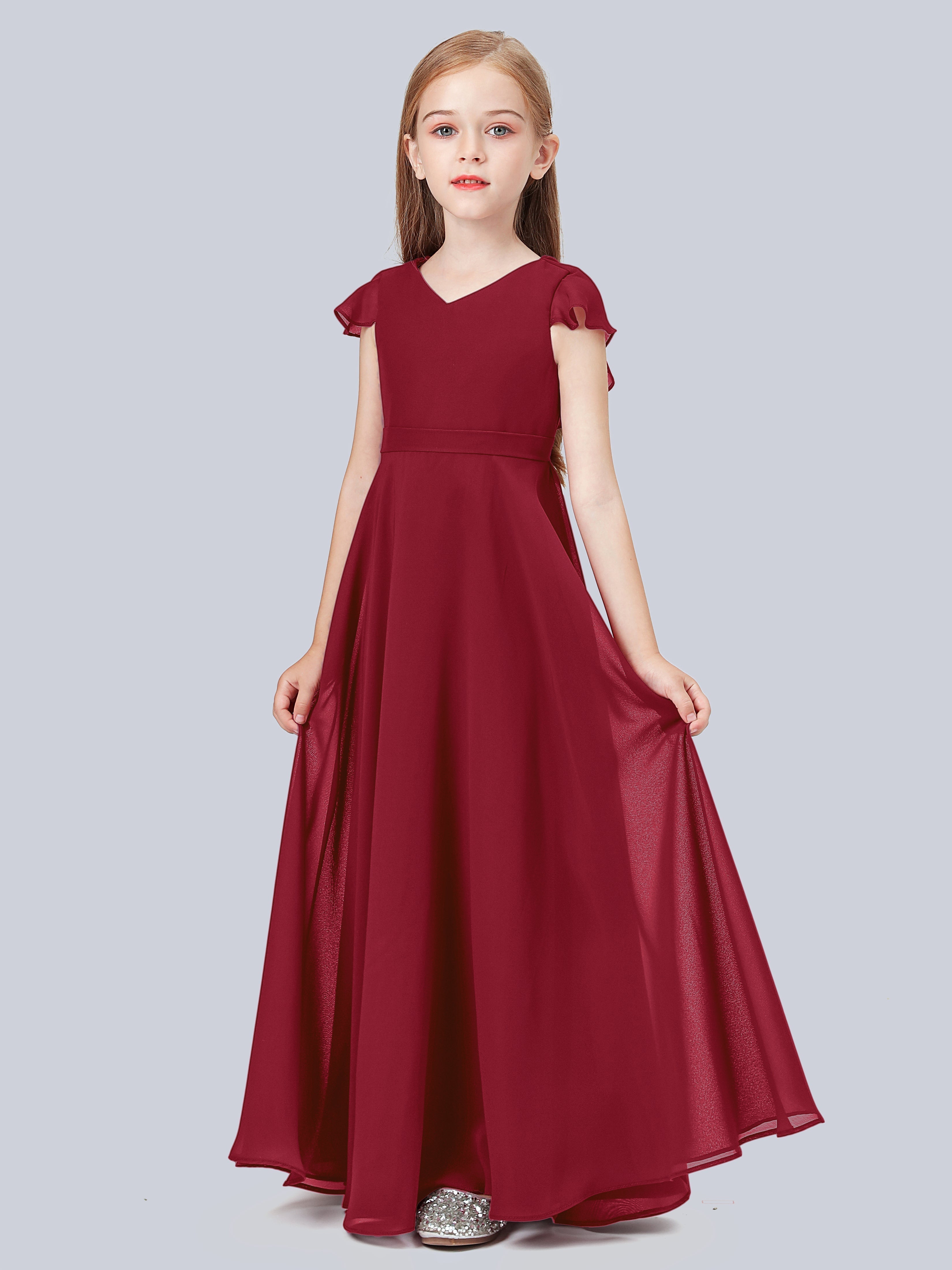 Volant Flügelärmel Chiffon Kleid für Junge Brautjungfern