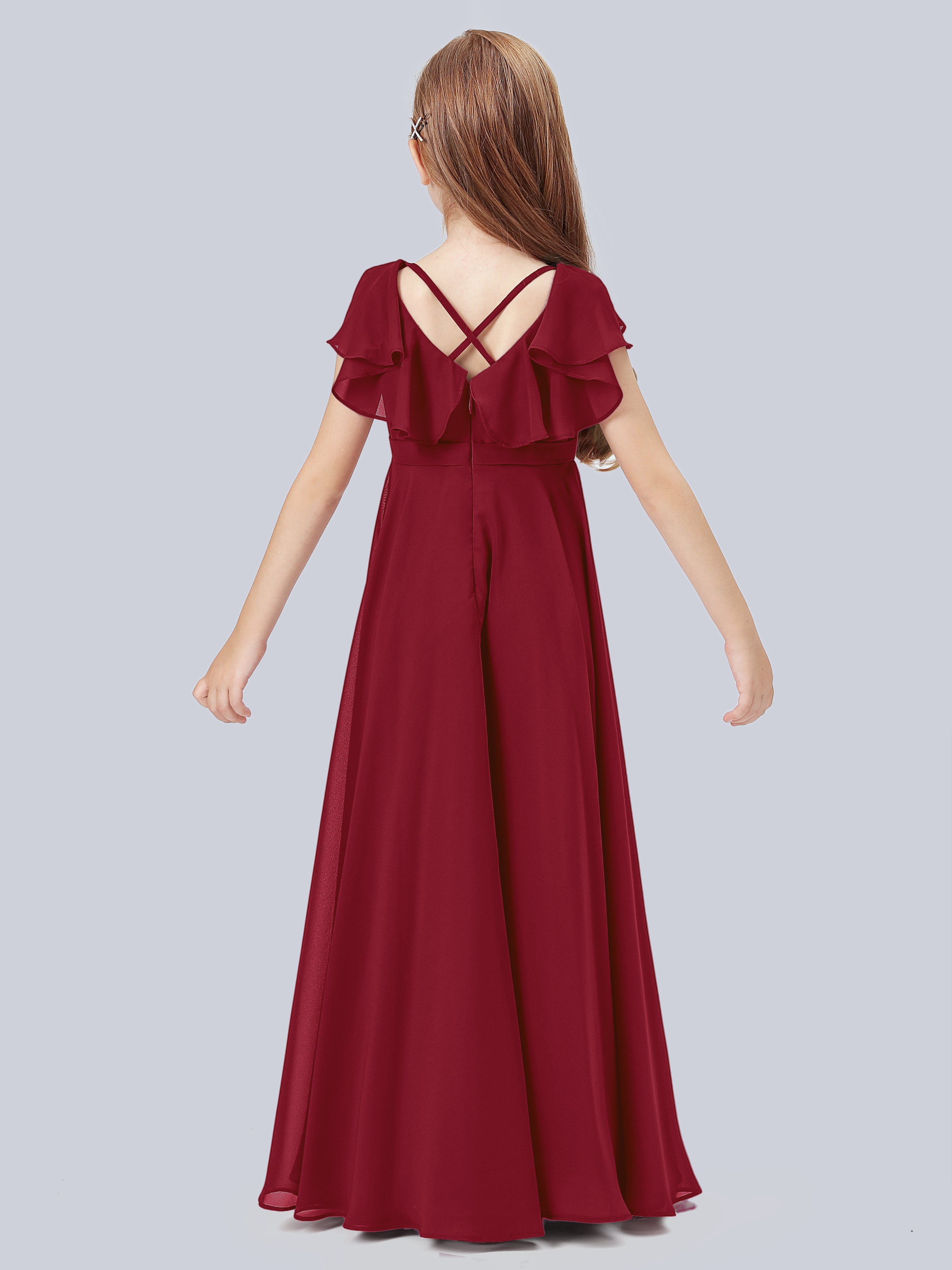 Volant Flügelärmel Chiffon Kleid für Junge Brautjungfern