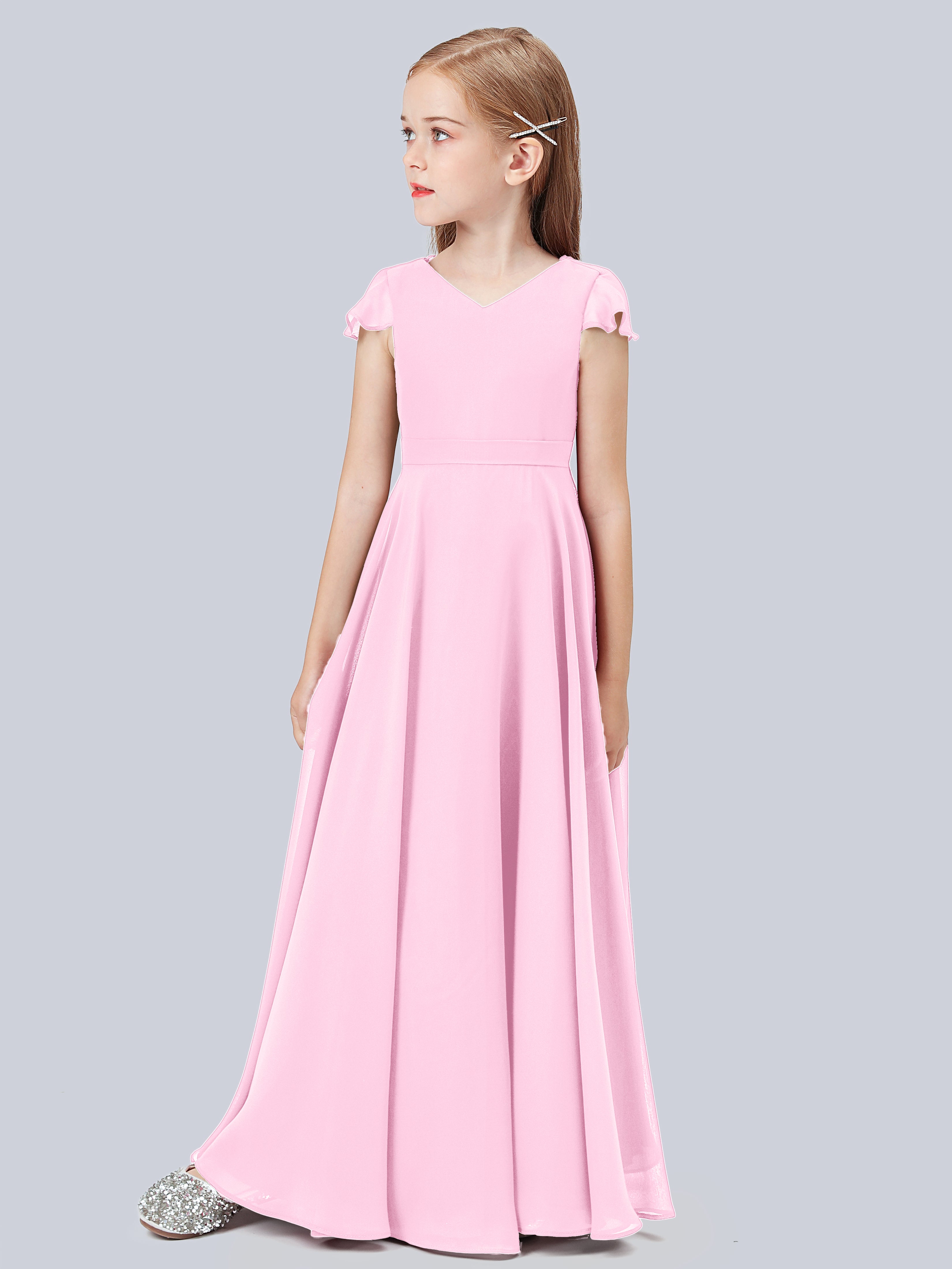 Volant Flügelärmel Chiffon Kleid für Junge Brautjungfern