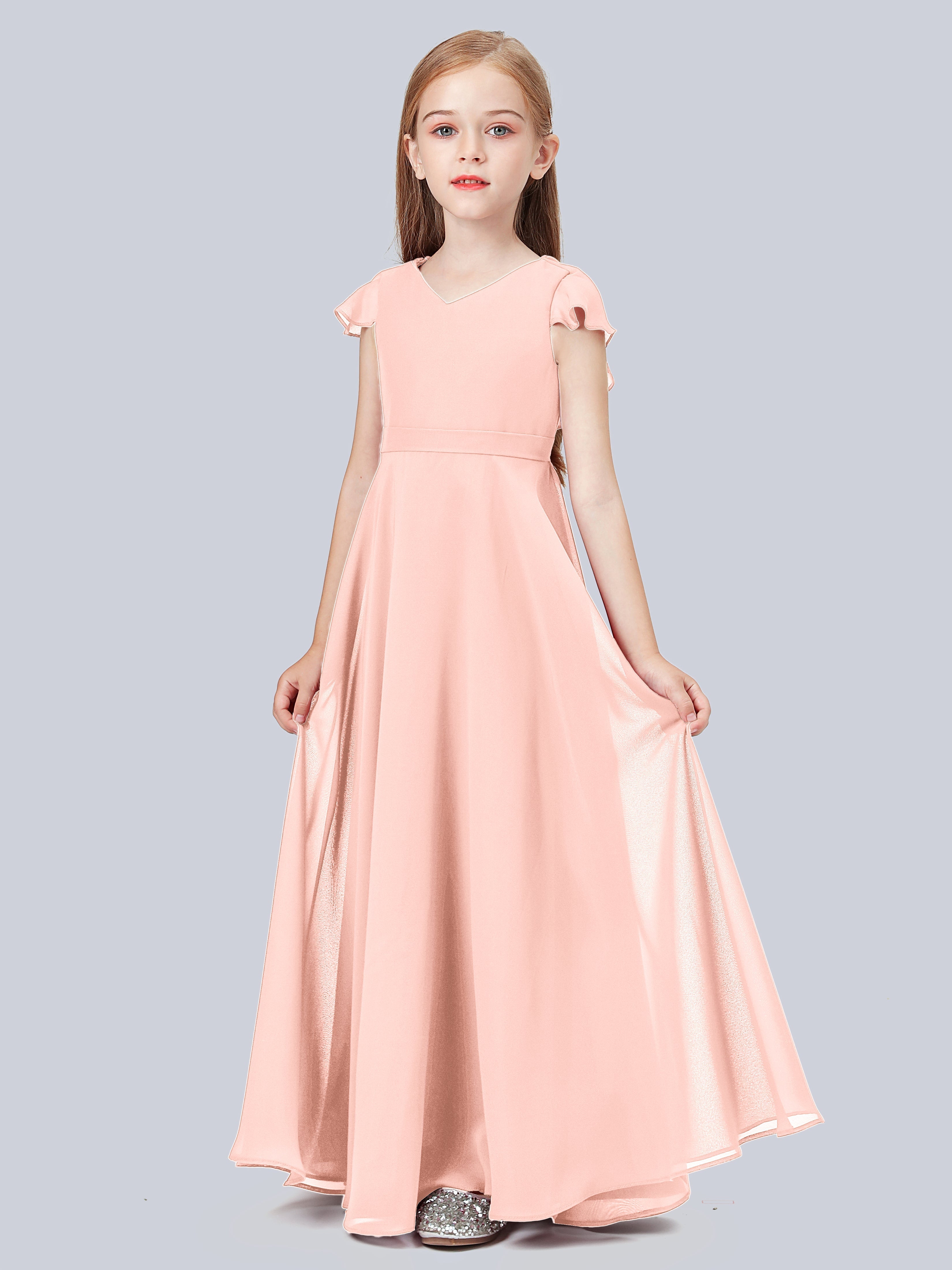 Volant Flügelärmel Chiffon Kleid für Junge Brautjungfern