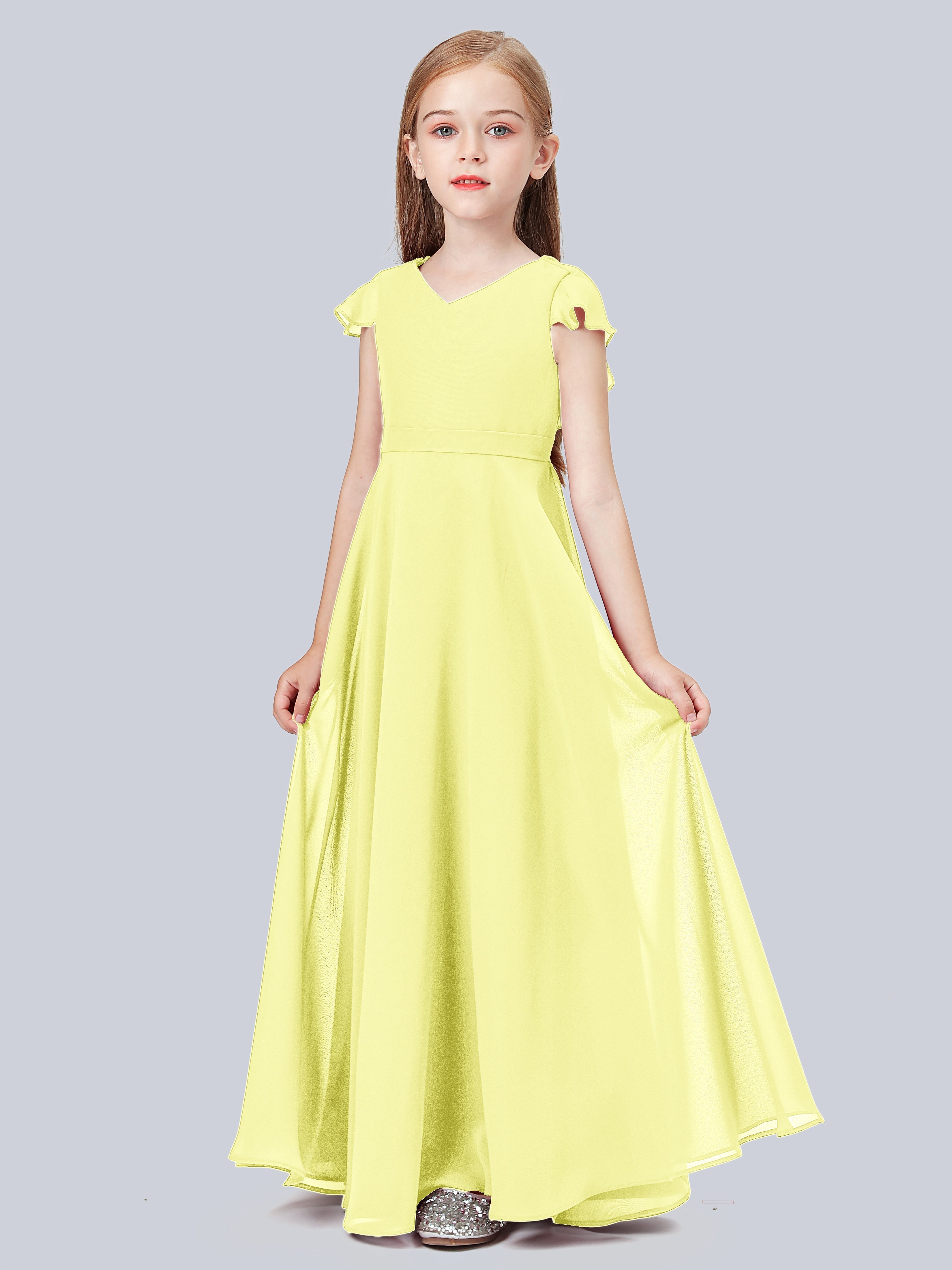 Volant Flügelärmel Chiffon Kleid für Junge Brautjungfern