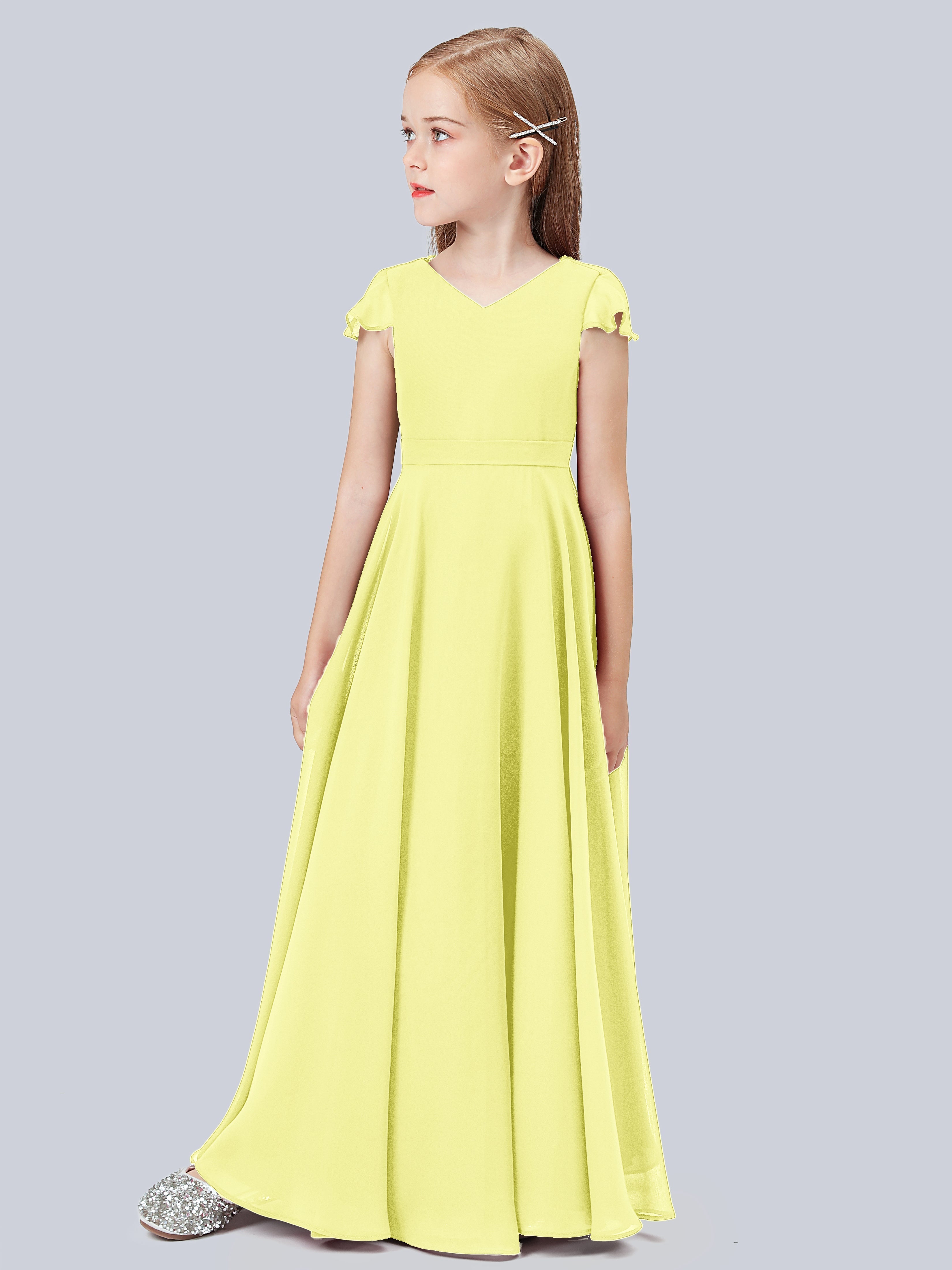 Volant Flügelärmel Chiffon Kleid für Junge Brautjungfern