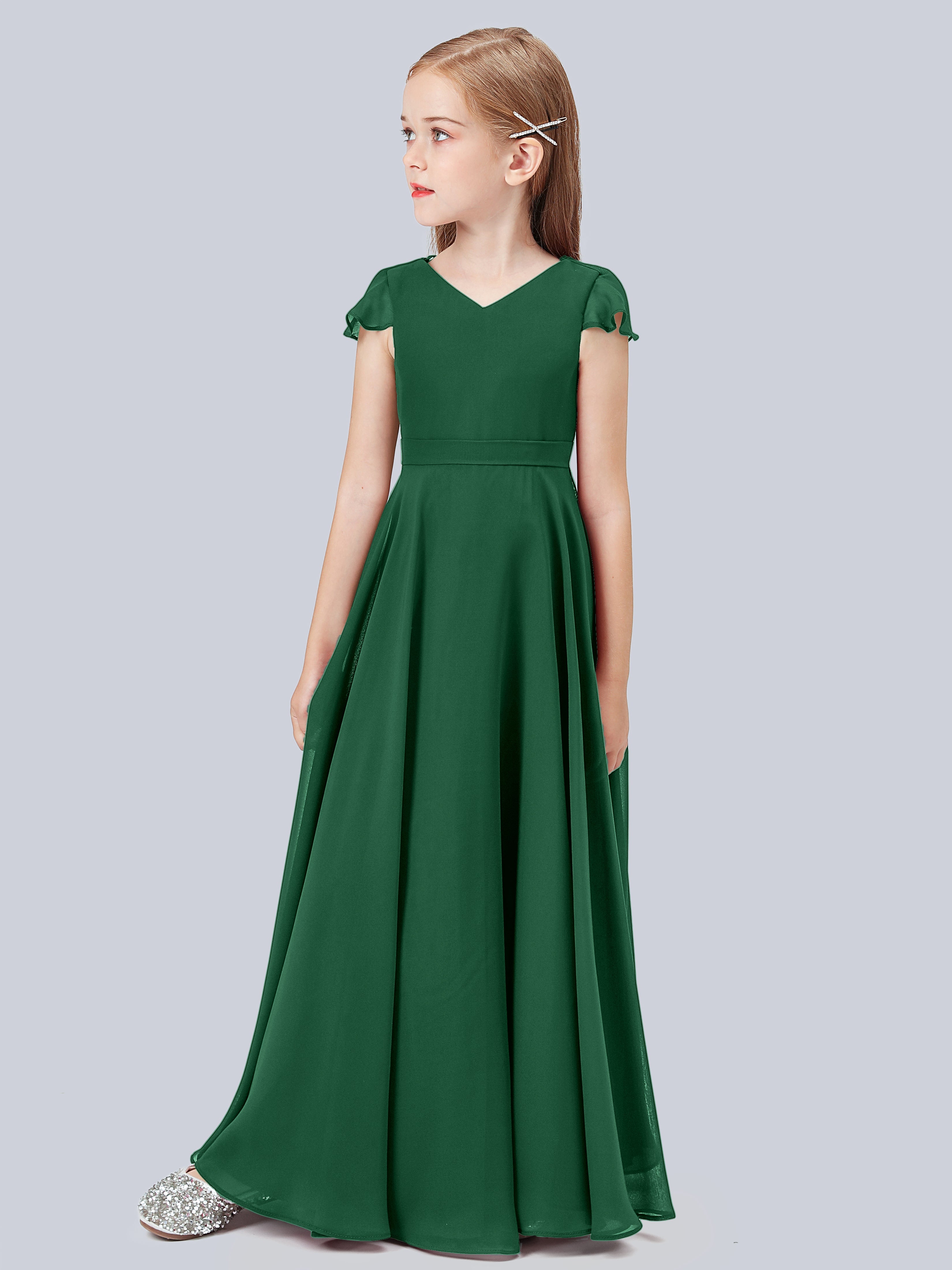 Volant Flügelärmel Chiffon Kleid für Junge Brautjungfern