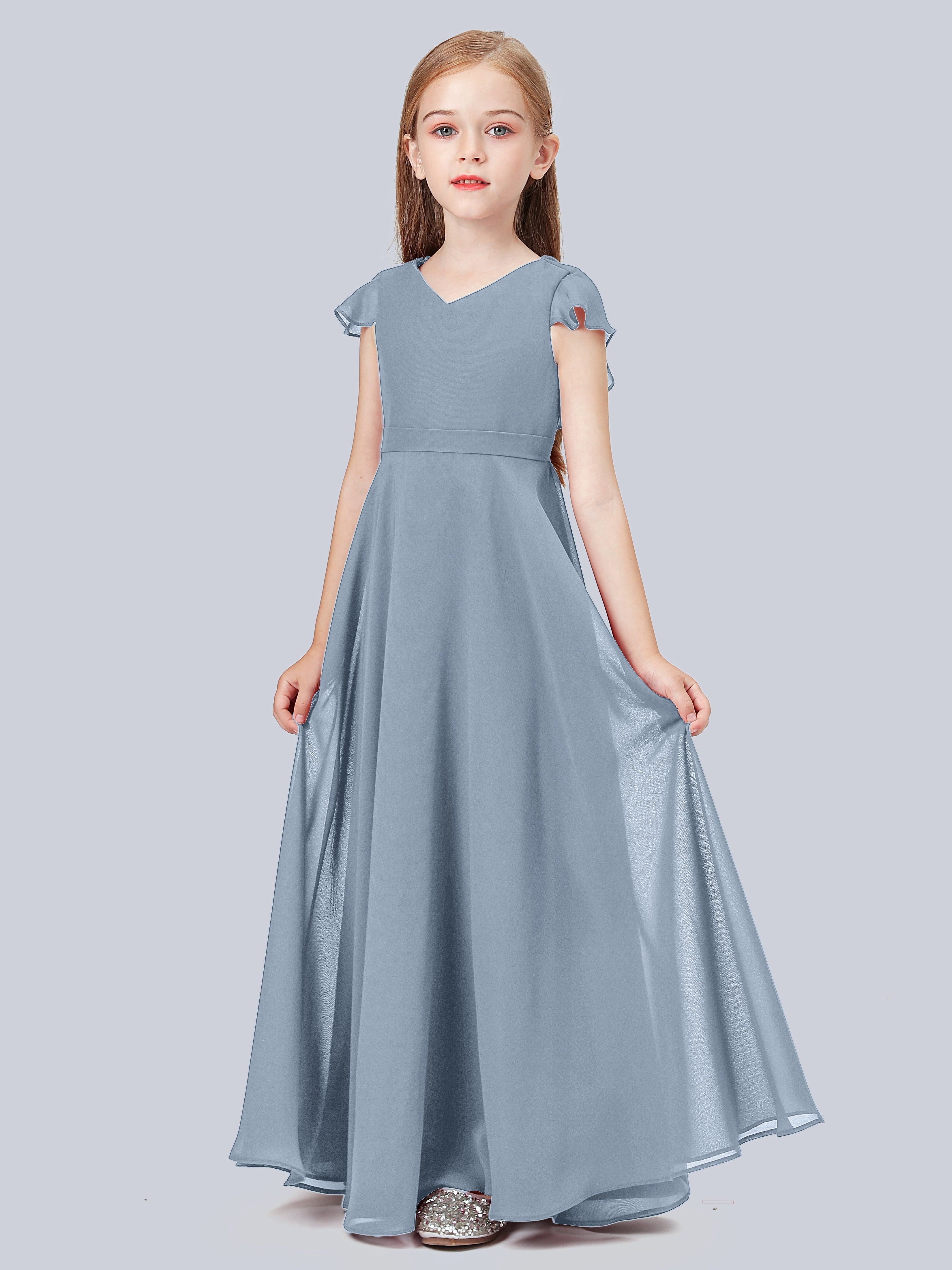 Volant Flügelärmel Chiffon Kleid für Junge Brautjungfern