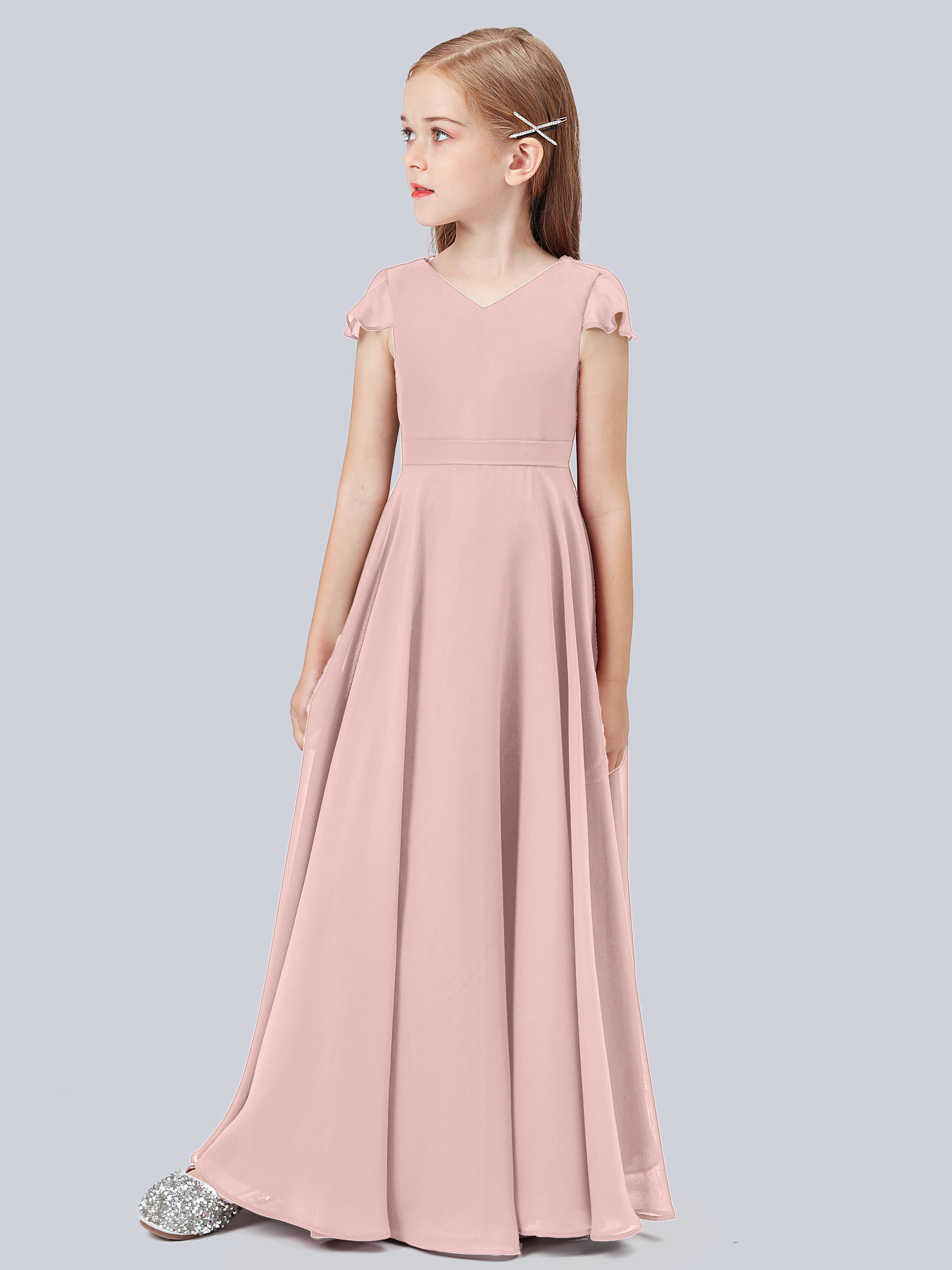 Volant Flügelärmel Chiffon Kleid für Junge Brautjungfern