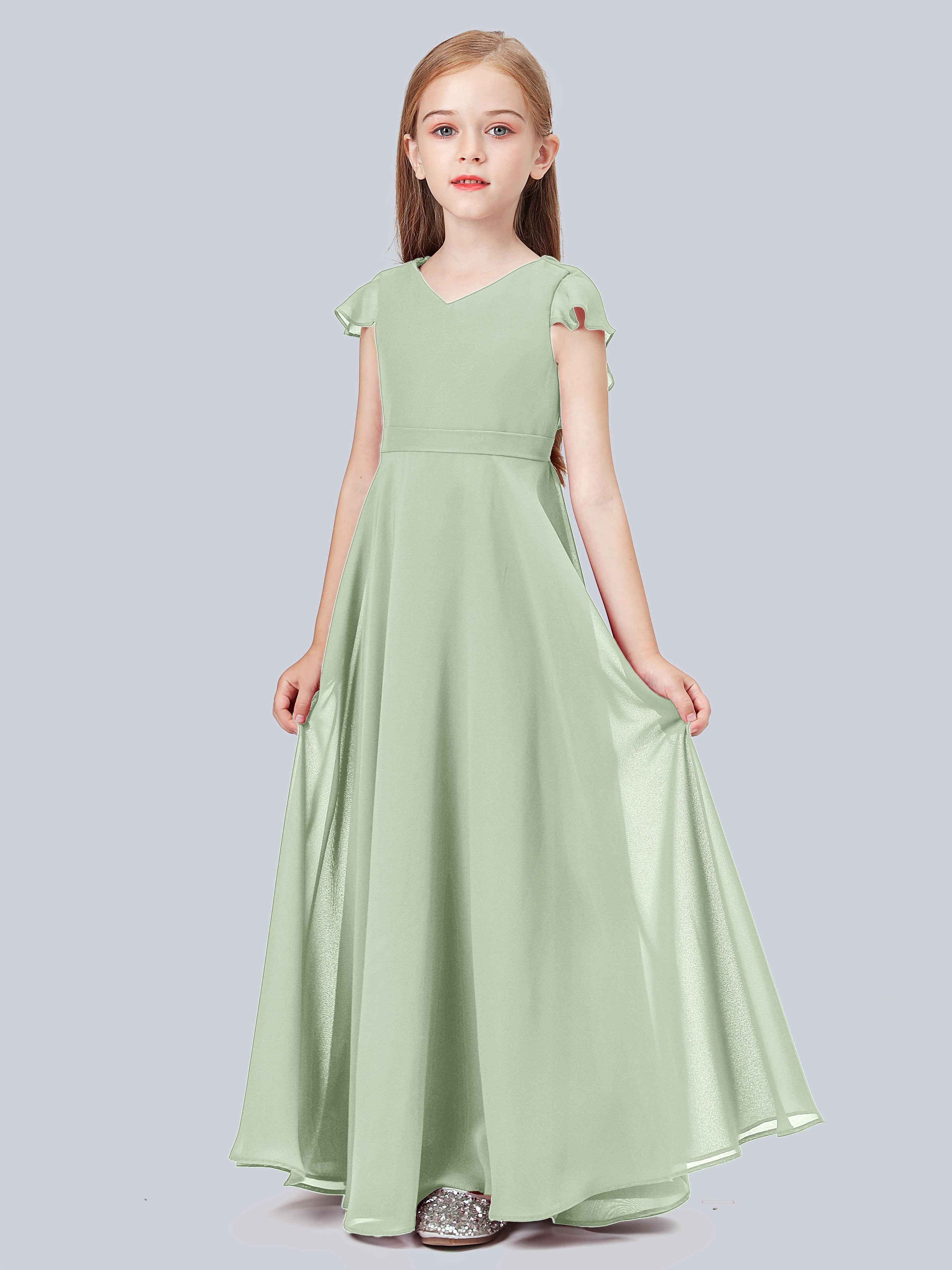 Volant Flügelärmel Chiffon Kleid für Junge Brautjungfern