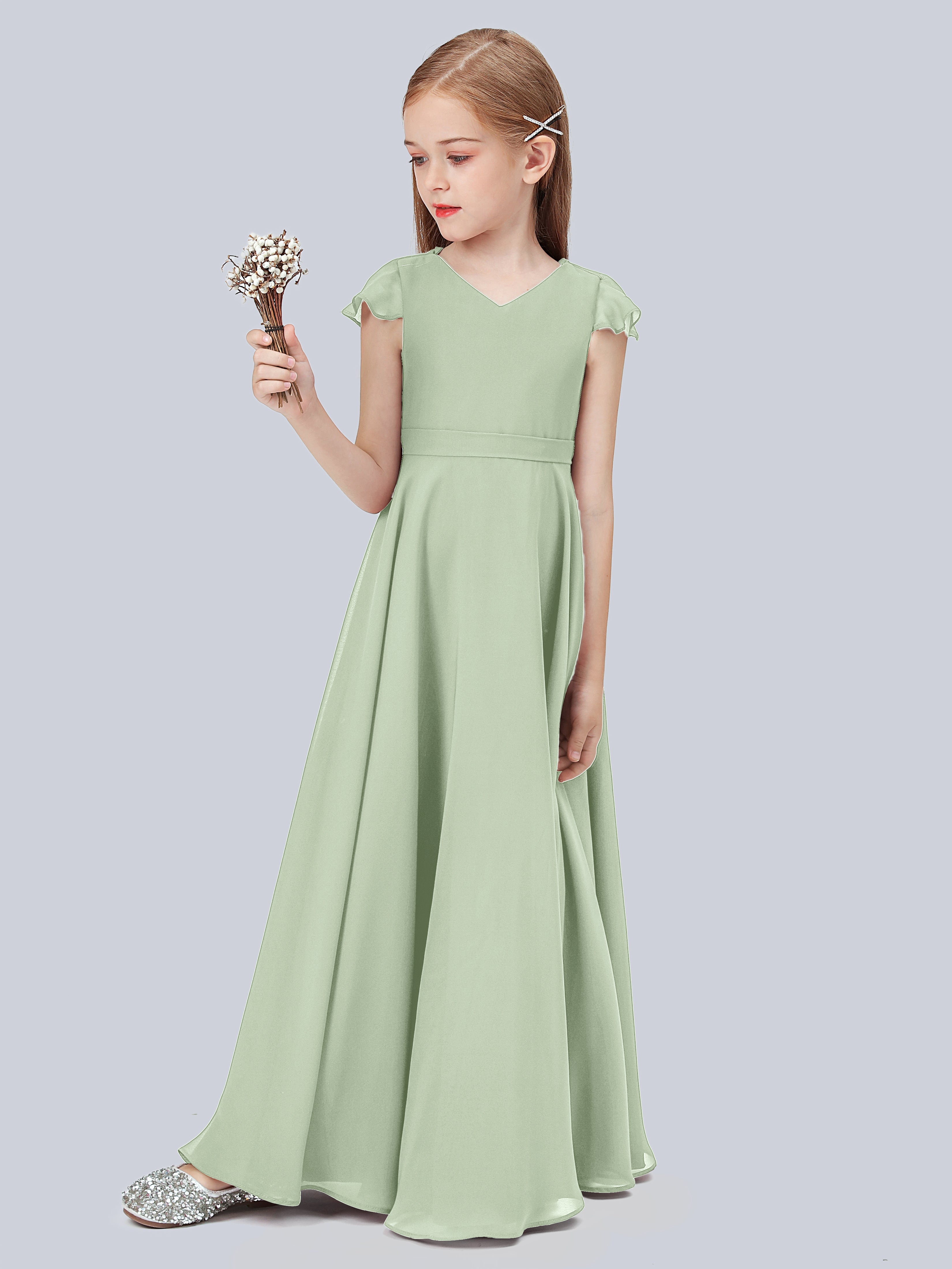 Volant Flügelärmel Chiffon Kleid für Junge Brautjungfern