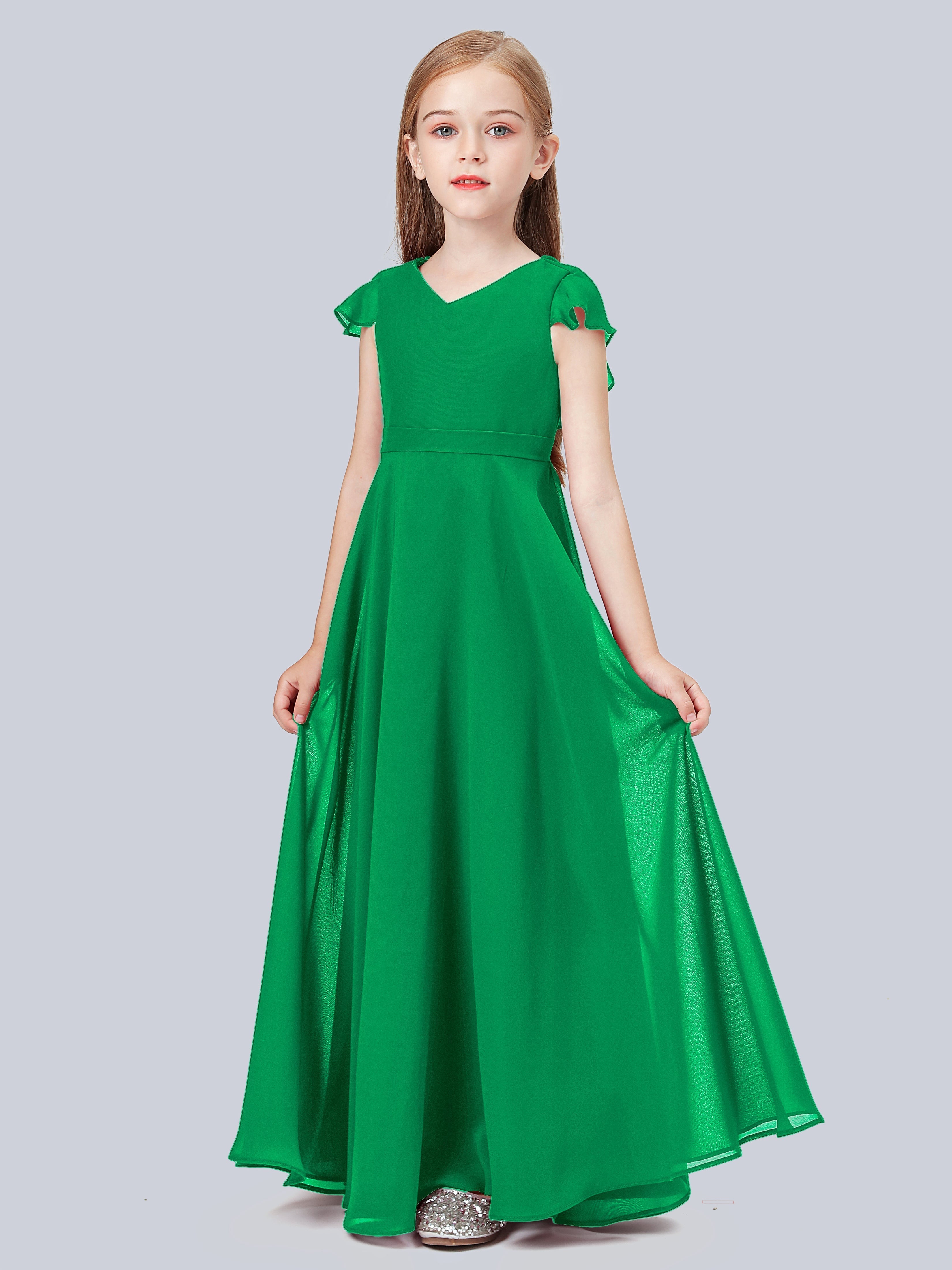 Volant Flügelärmel Chiffon Kleid für Junge Brautjungfern