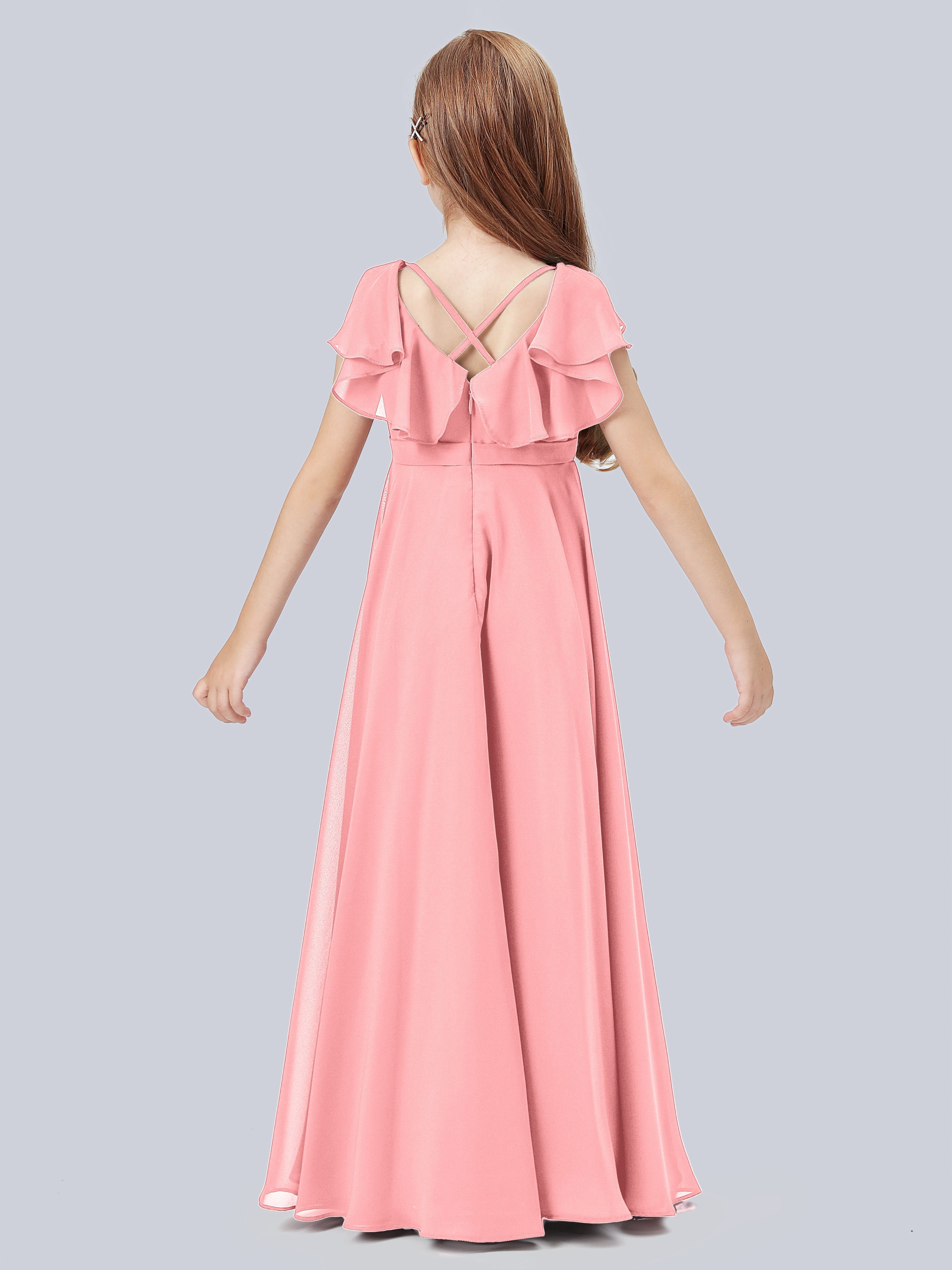 Volant Flügelärmel Chiffon Kleid für Junge Brautjungfern