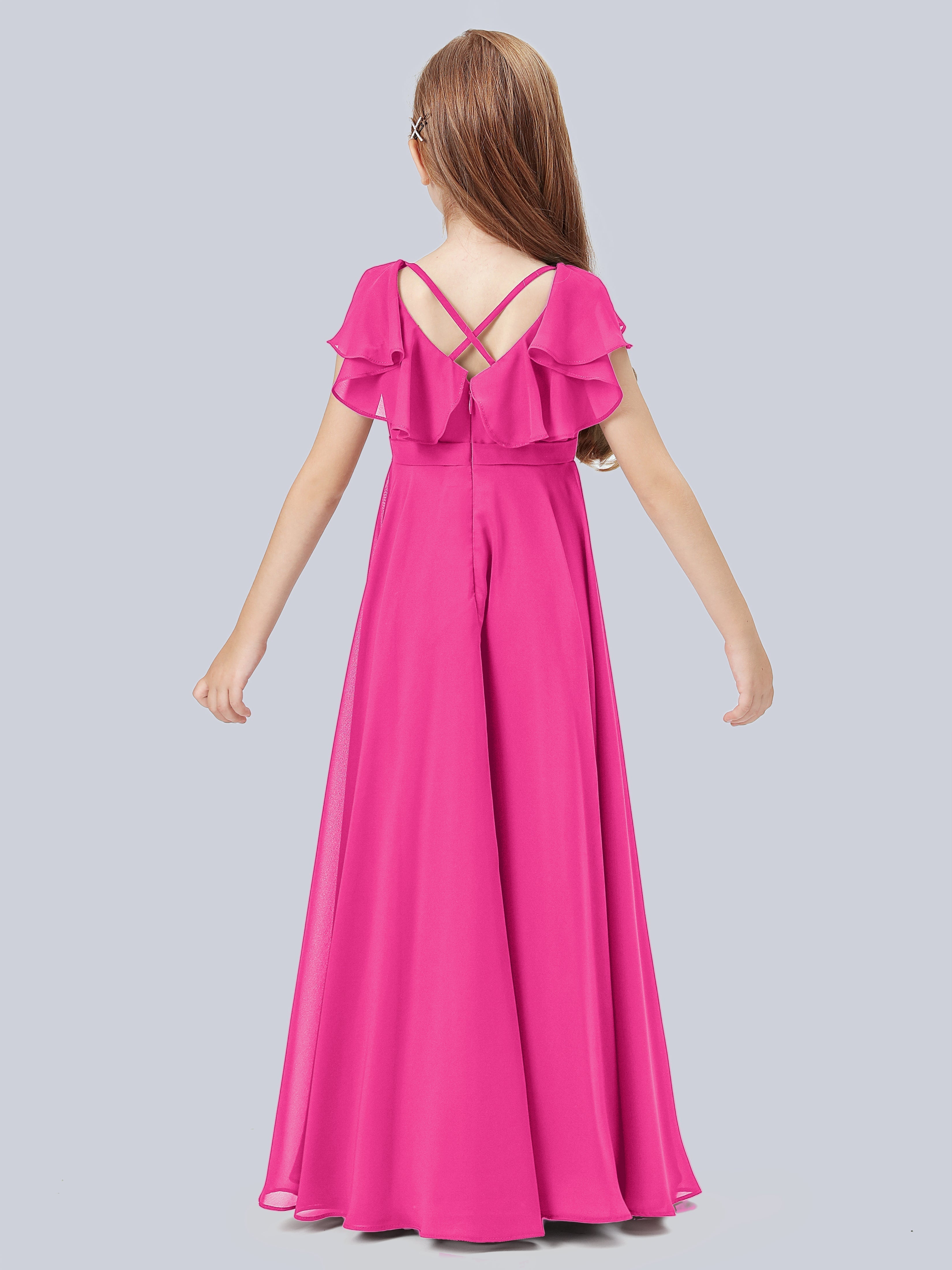 Volant Flügelärmel Chiffon Kleid für Junge Brautjungfern