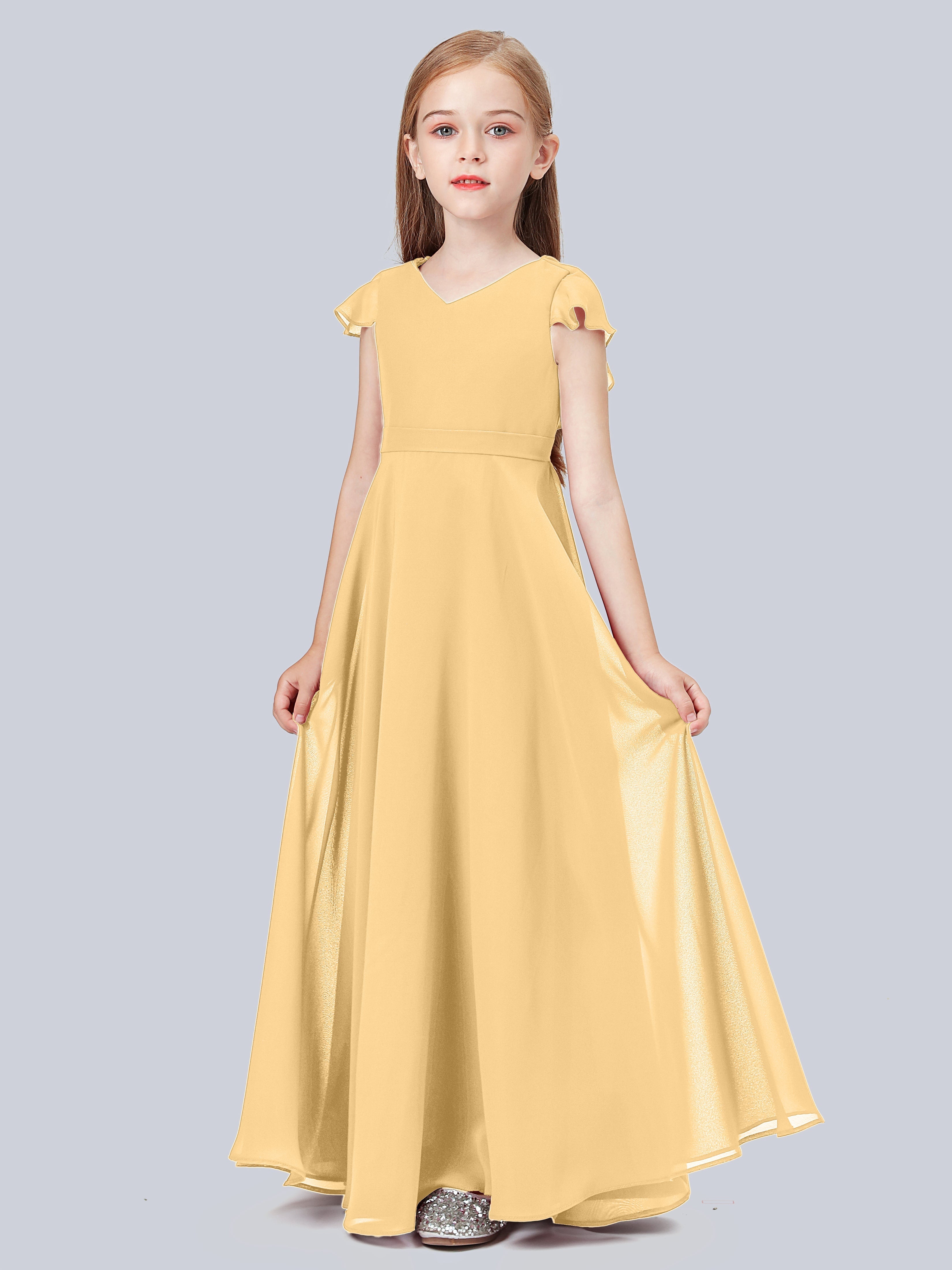 Volant Flügelärmel Chiffon Kleid für Junge Brautjungfern