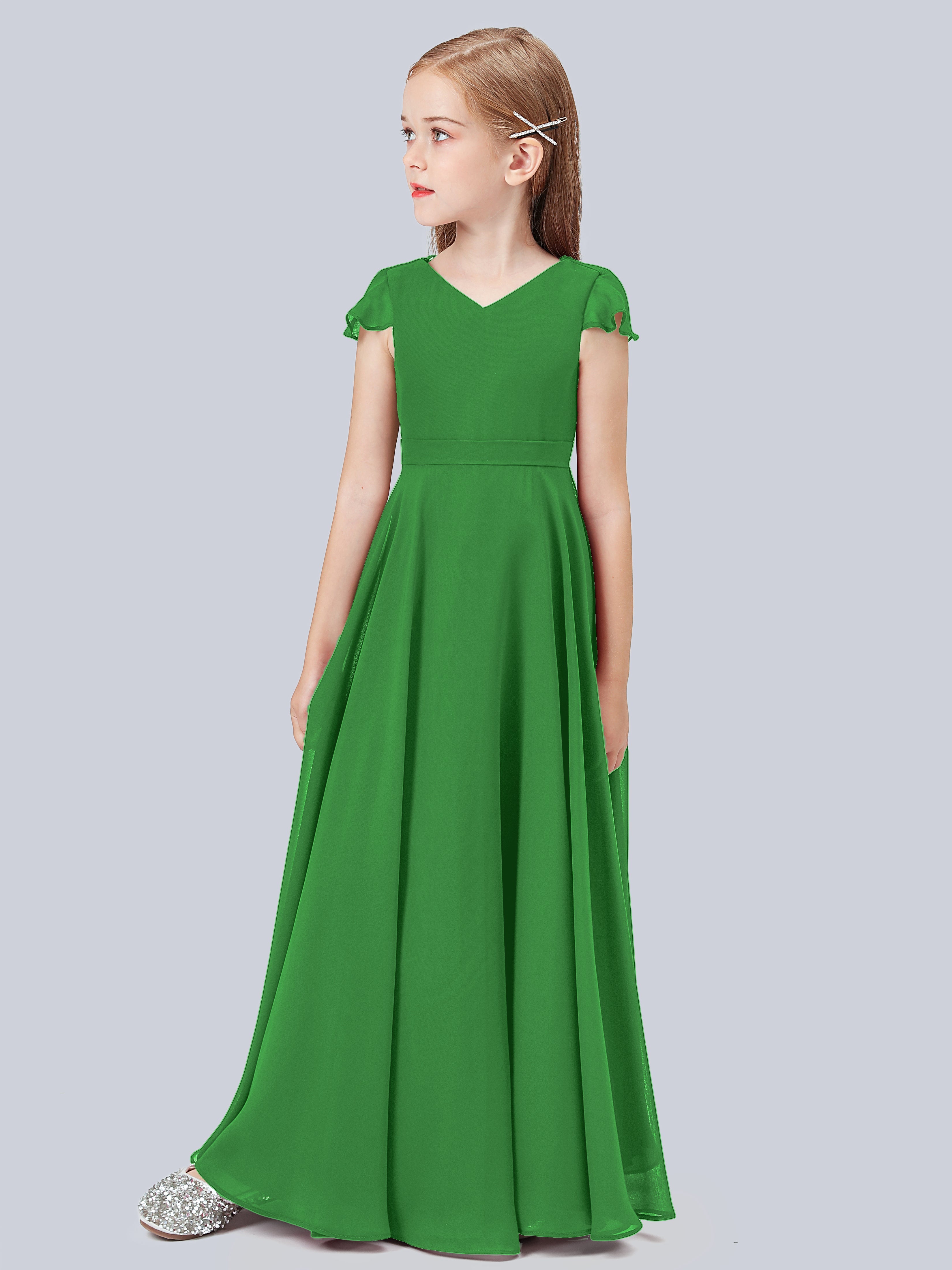 Volant Flügelärmel Chiffon Kleid für Junge Brautjungfern