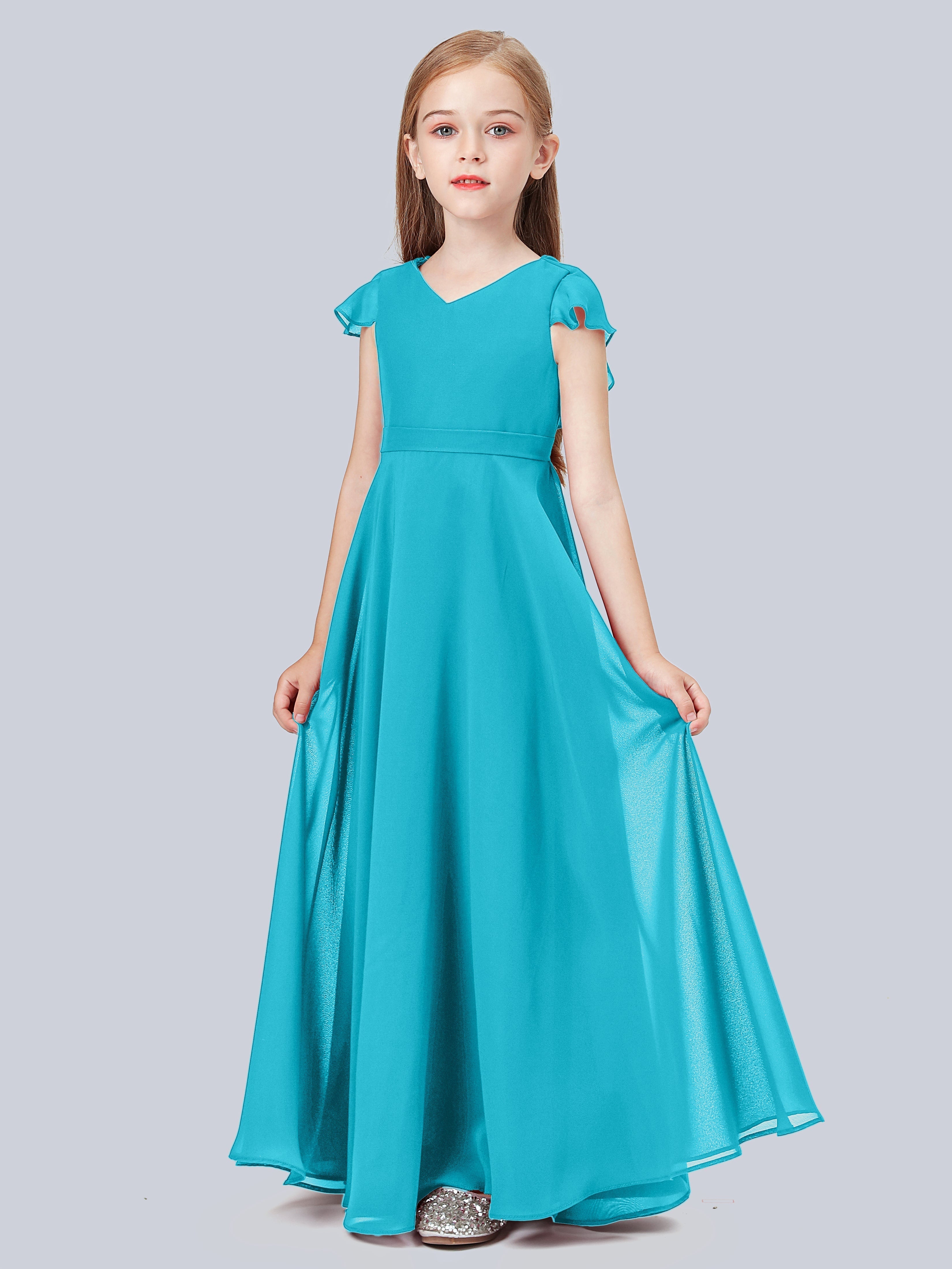 Volant Flügelärmel Chiffon Kleid für Junge Brautjungfern