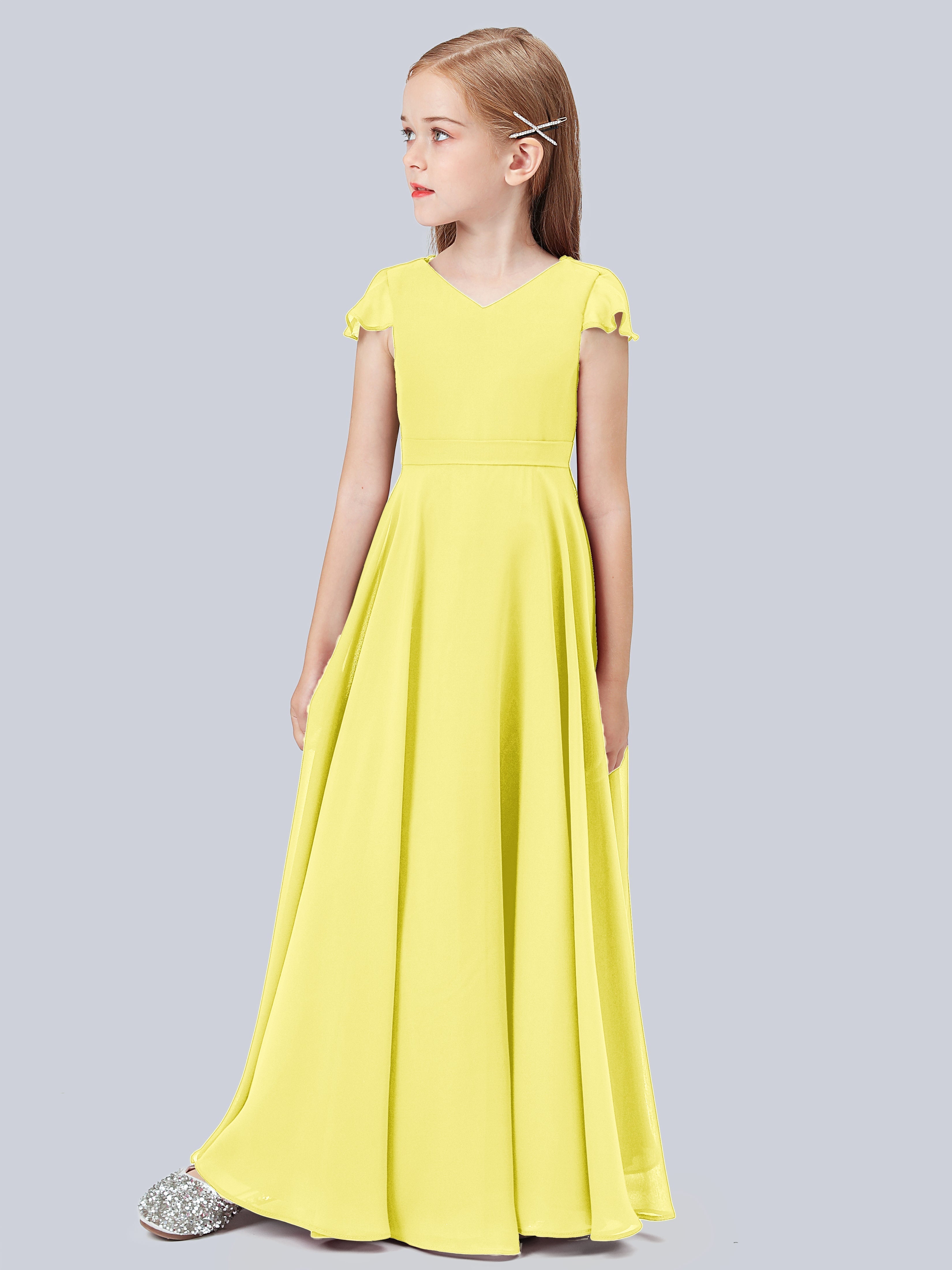 Volant Flügelärmel Chiffon Kleid für Junge Brautjungfern