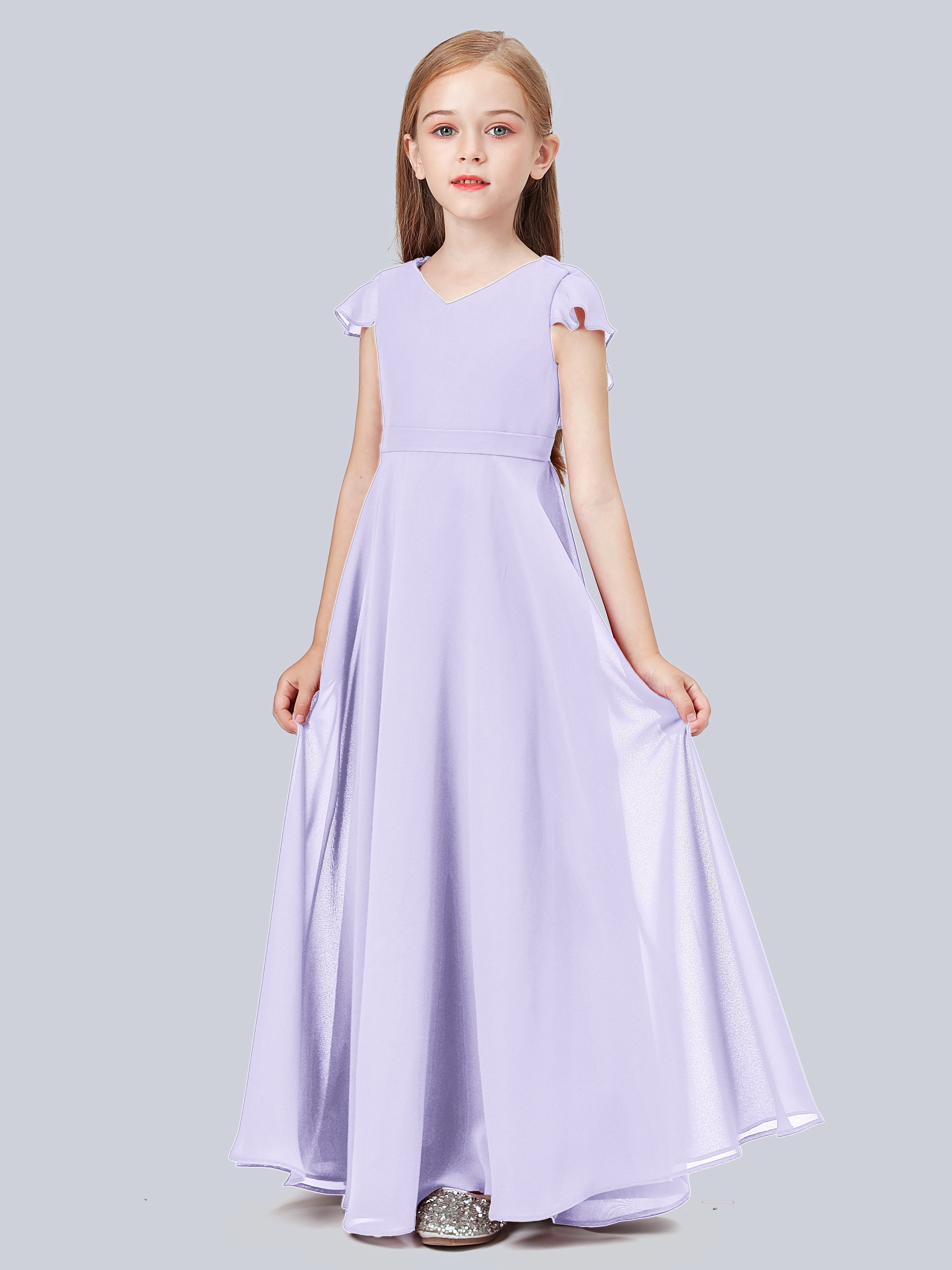 Volant Flügelärmel Chiffon Kleid für Junge Brautjungfern