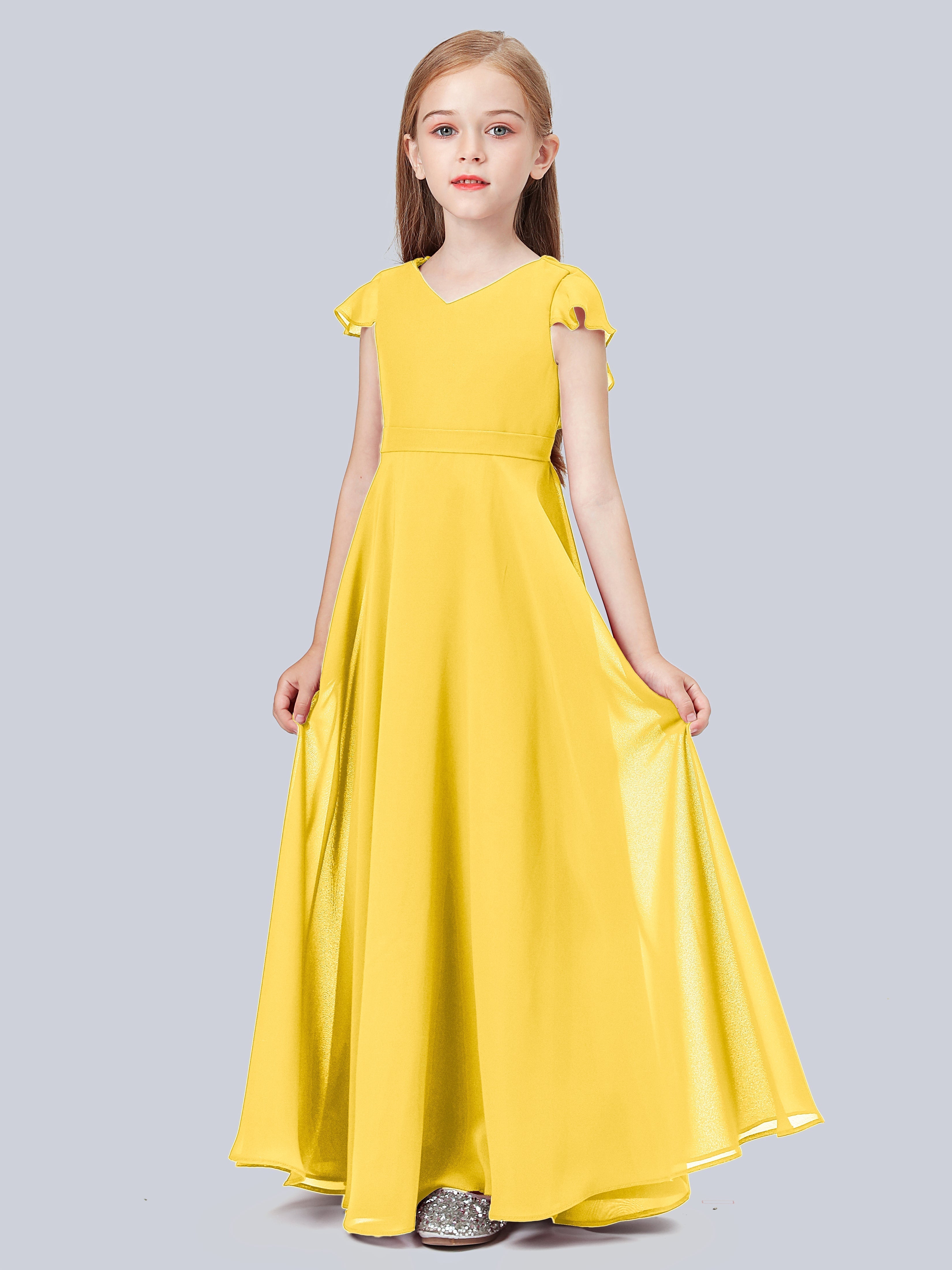 Volant Flügelärmel Chiffon Kleid für Junge Brautjungfern