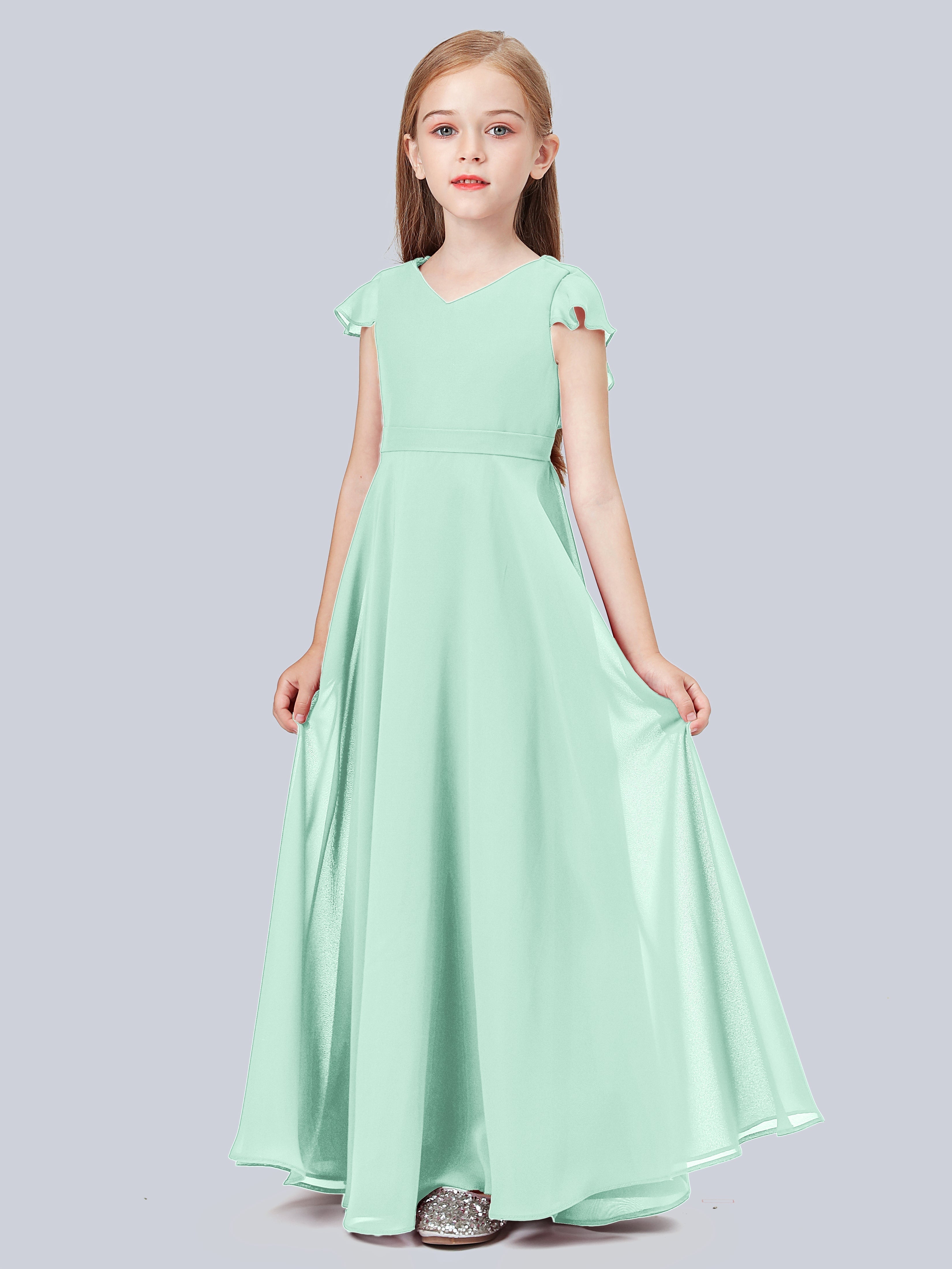 Volant Flügelärmel Chiffon Kleid für Junge Brautjungfern