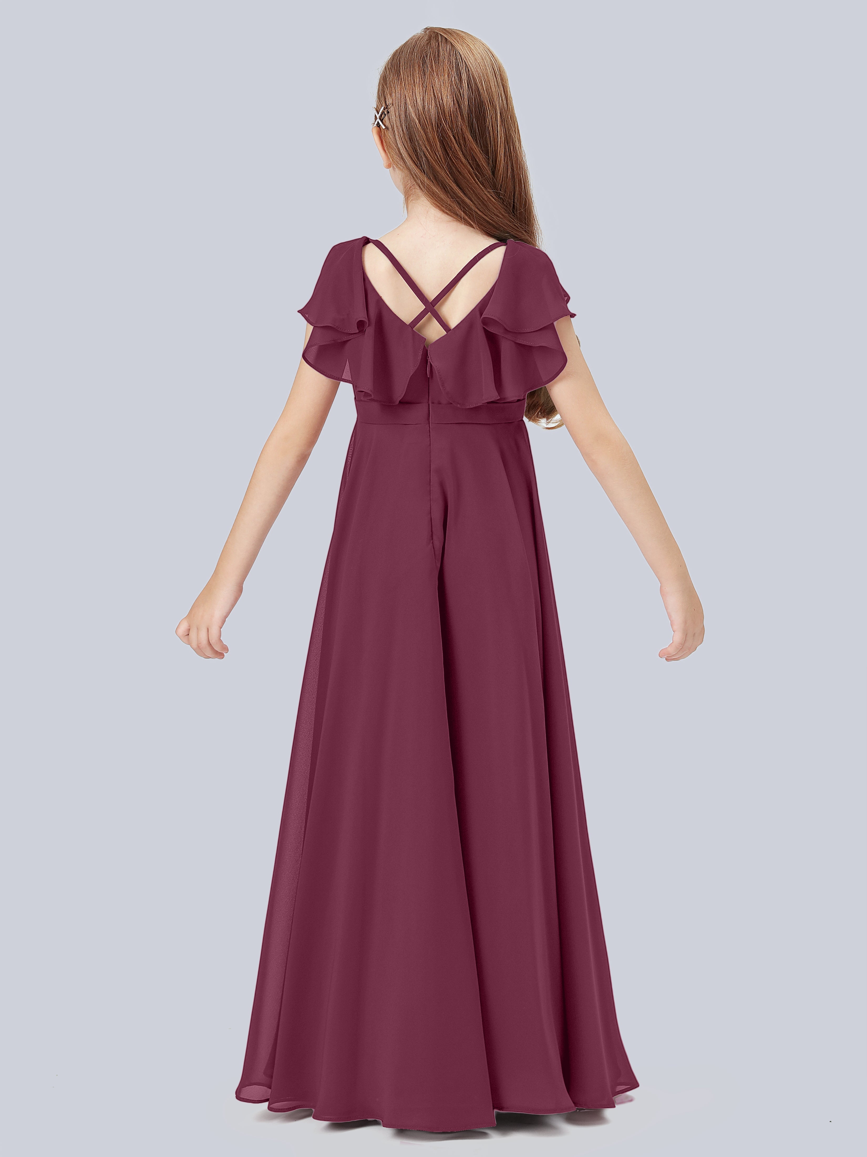 Volant Flügelärmel Chiffon Kleid für Junge Brautjungfern