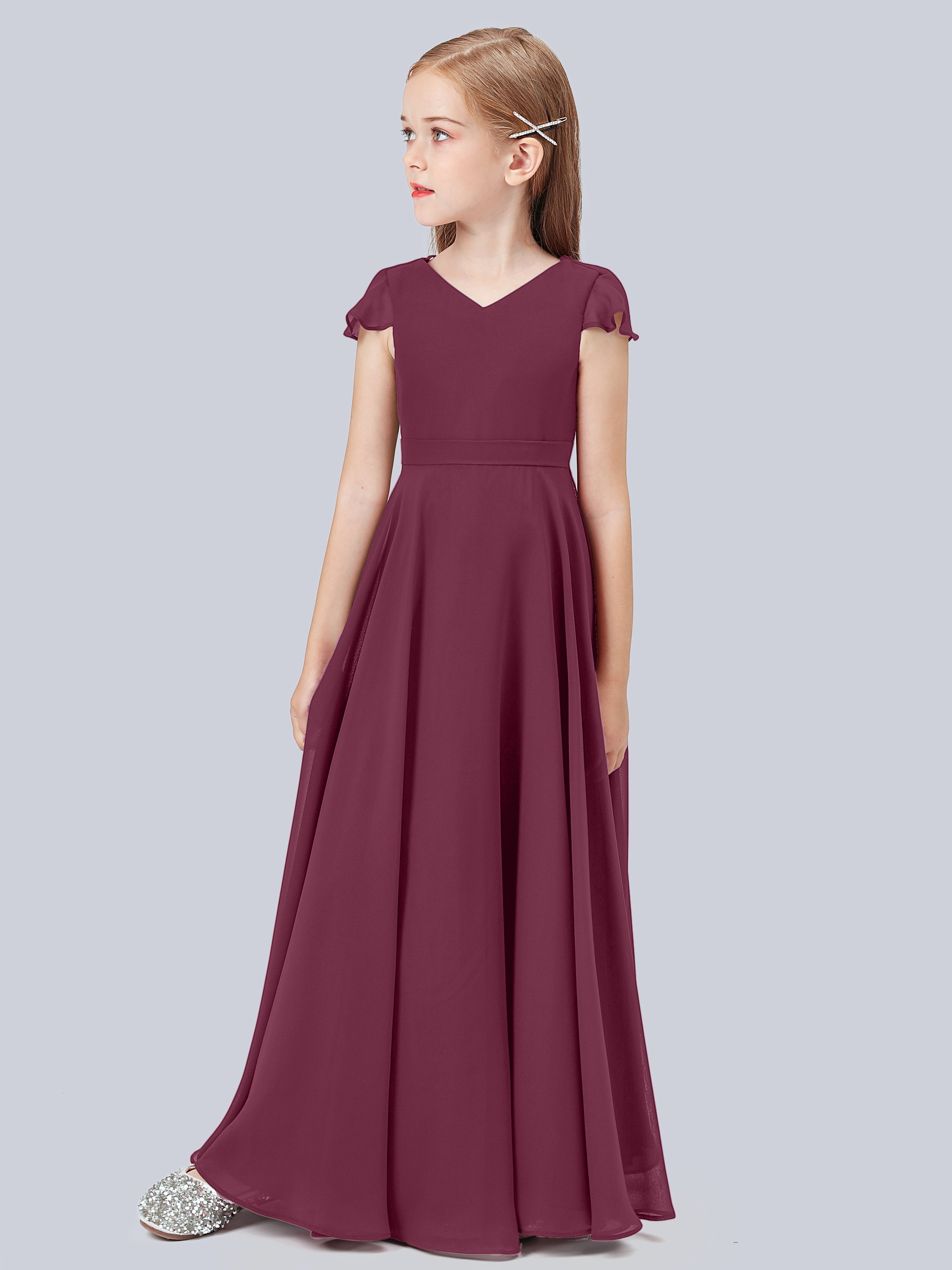 Volant Flügelärmel Chiffon Kleid für Junge Brautjungfern