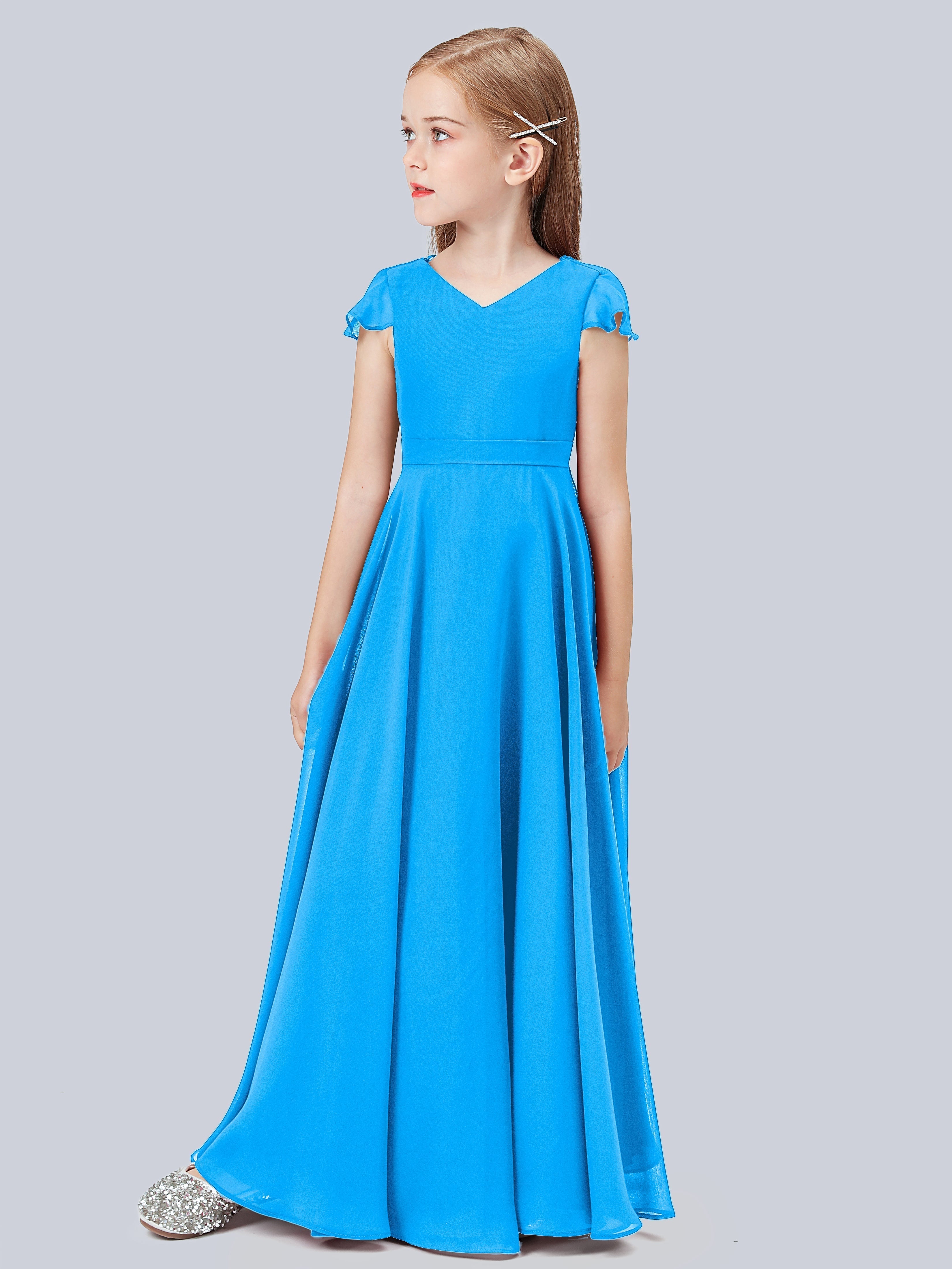 Volant Flügelärmel Chiffon Kleid für Junge Brautjungfern