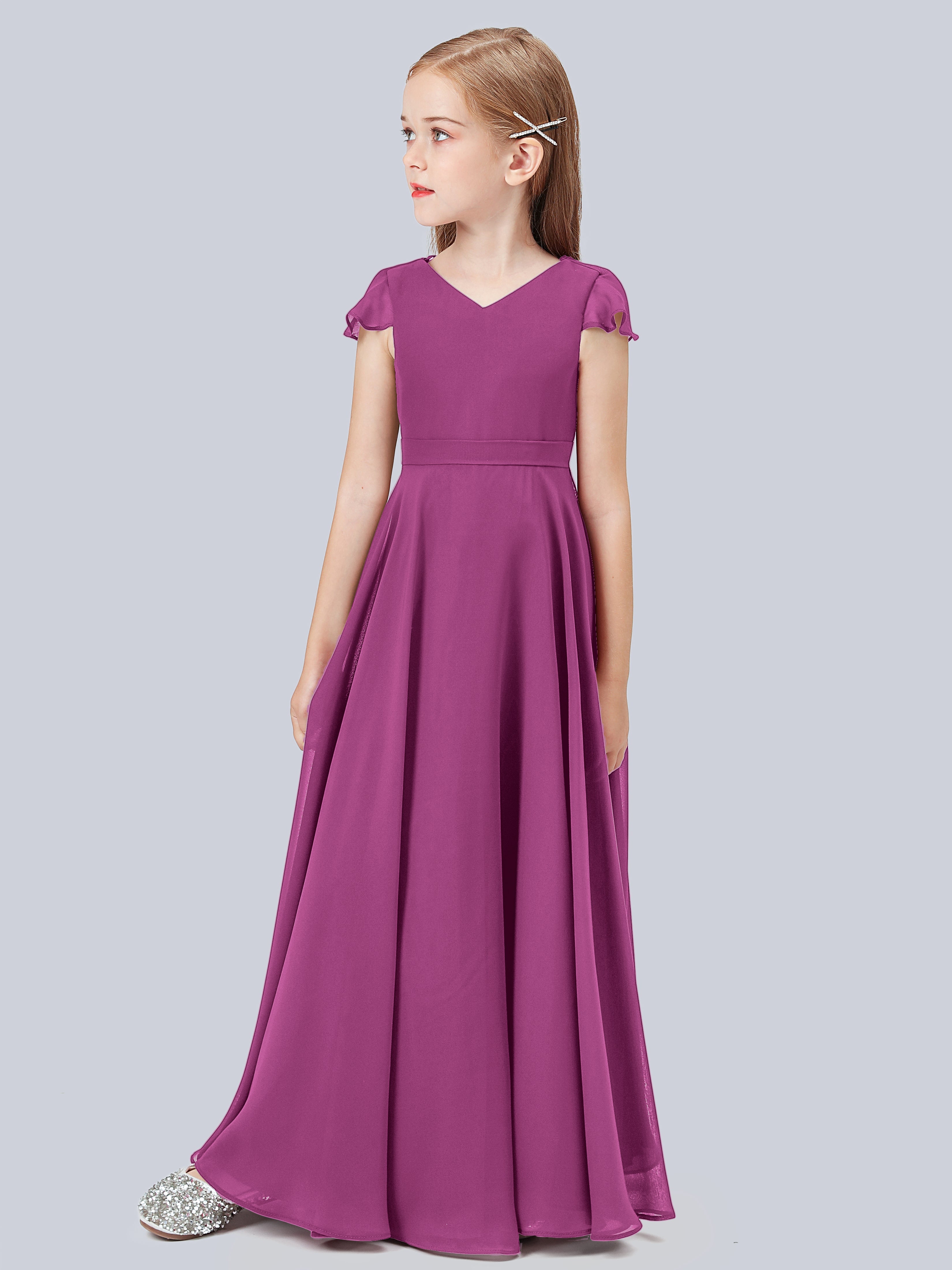 Volant Flügelärmel Chiffon Kleid für Junge Brautjungfern