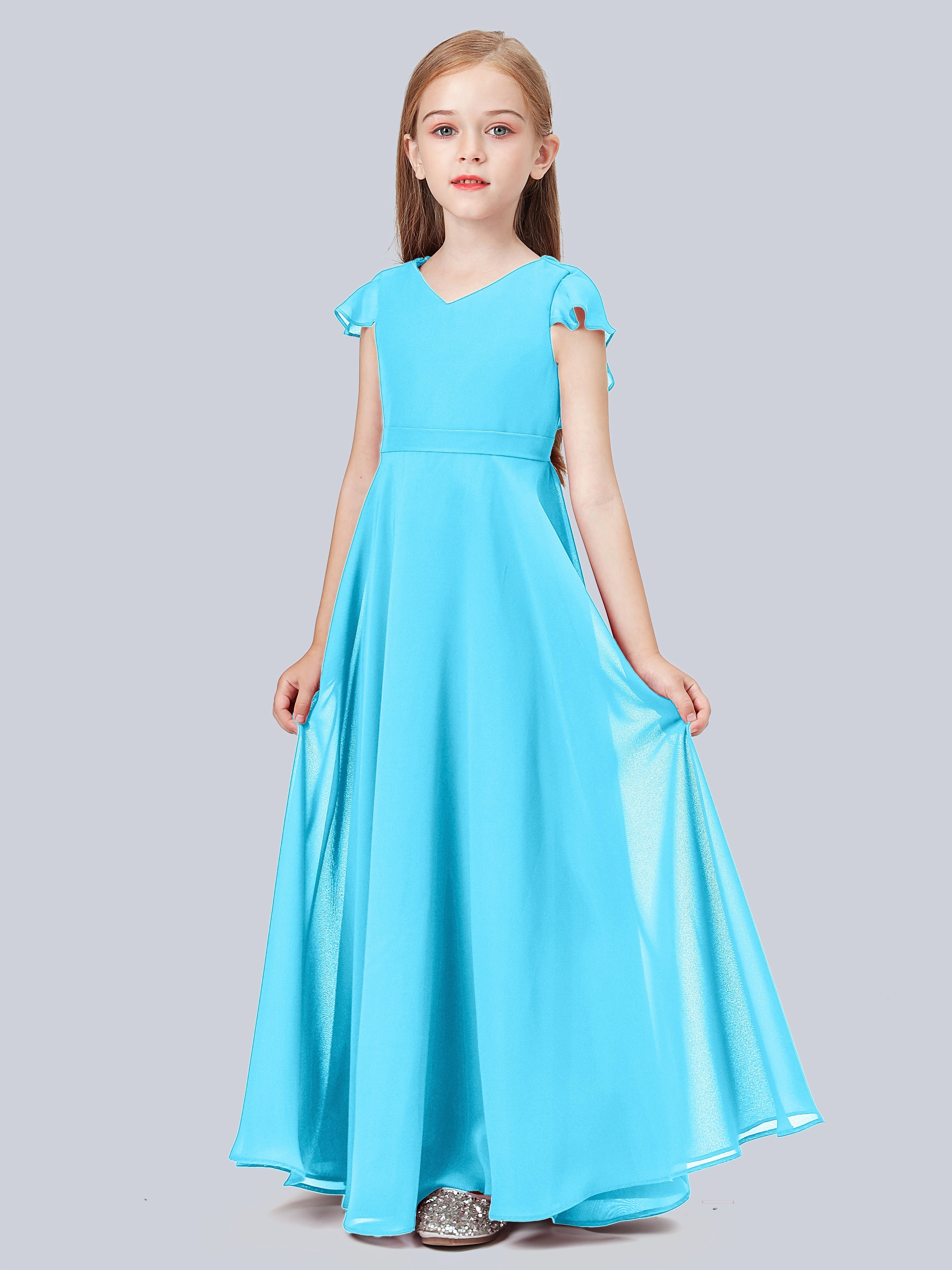 Volant Flügelärmel Chiffon Kleid für Junge Brautjungfern