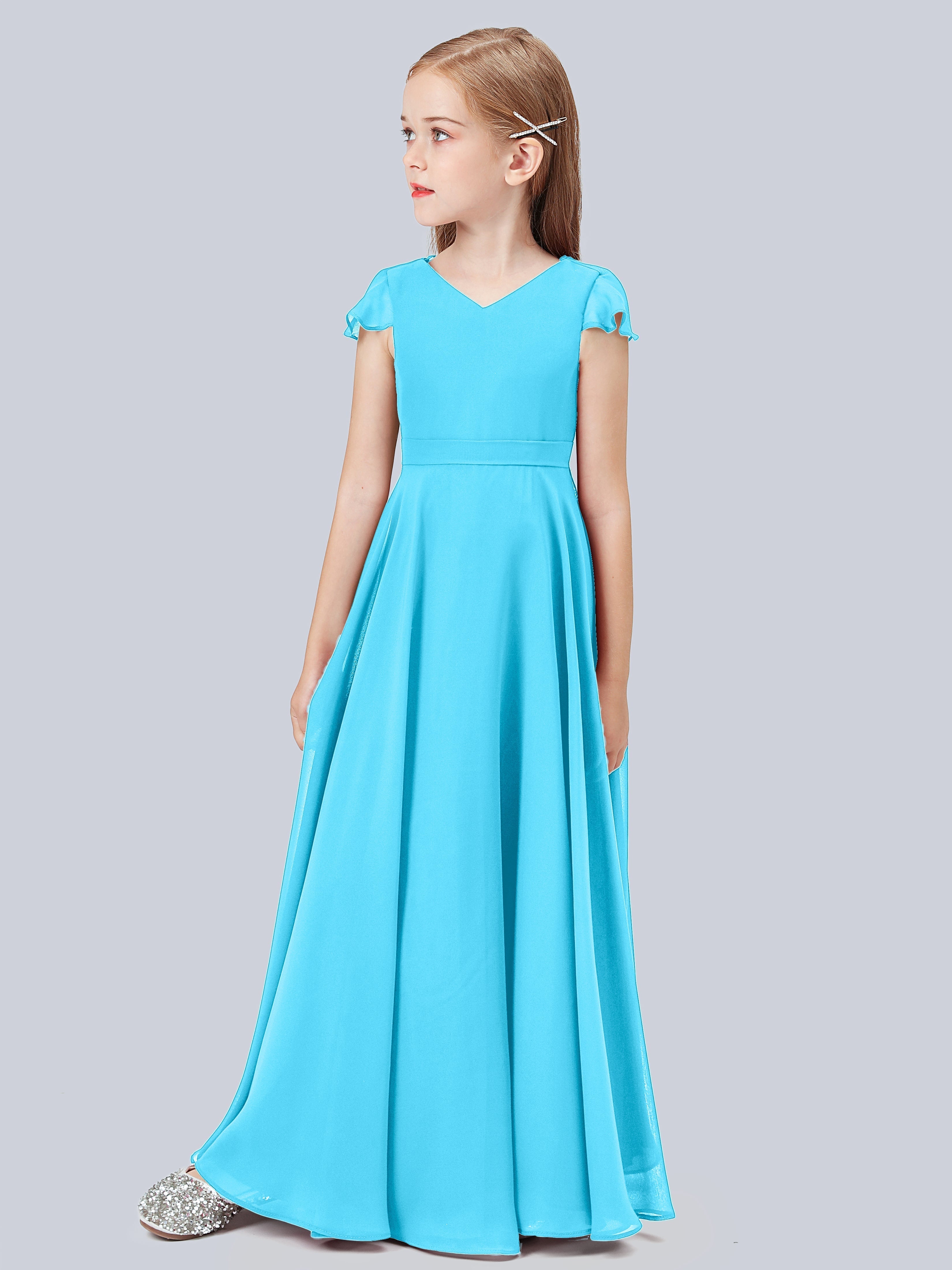 Volant Flügelärmel Chiffon Kleid für Junge Brautjungfern