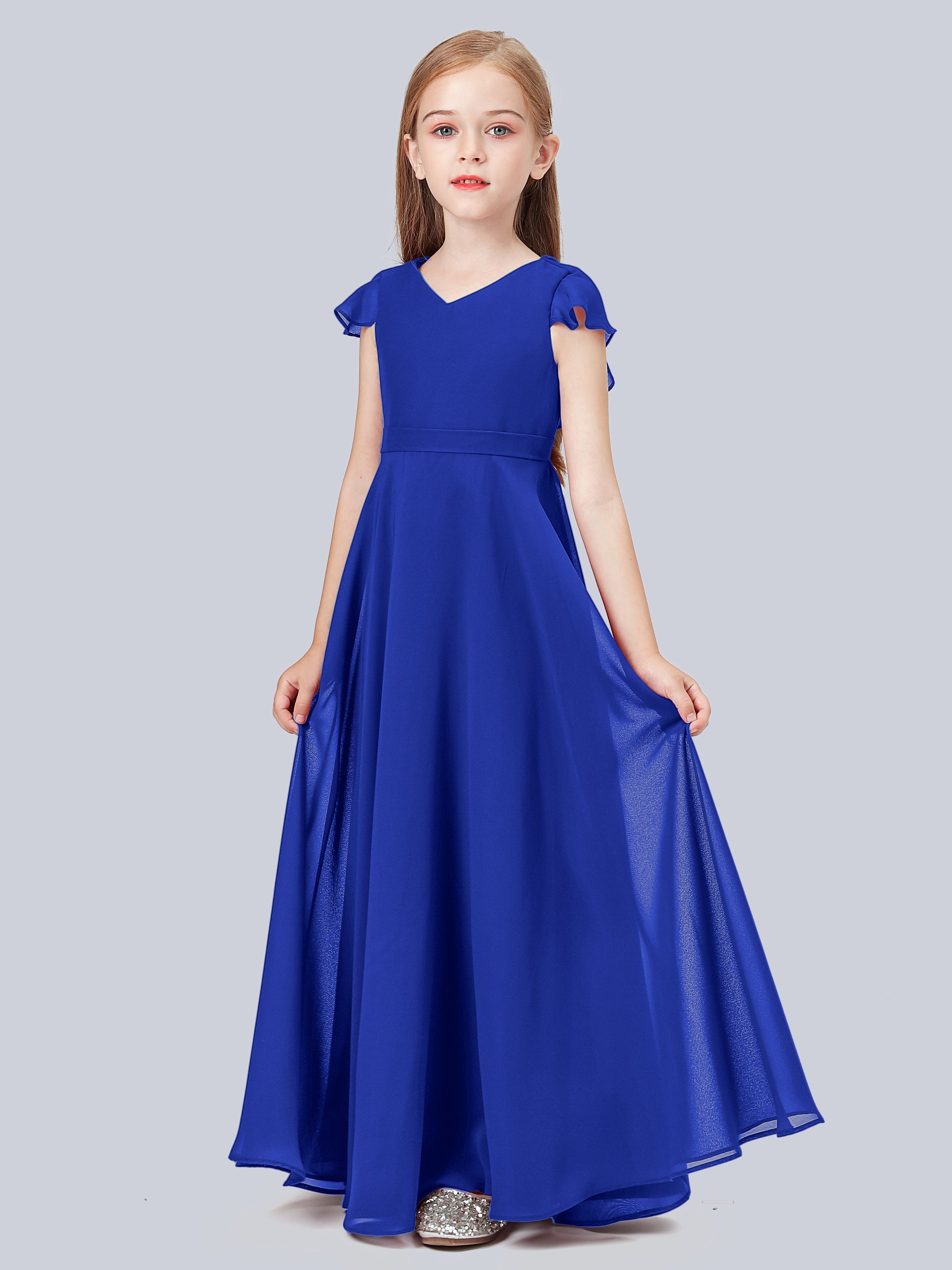 Volant Flügelärmel Chiffon Kleid für Junge Brautjungfern