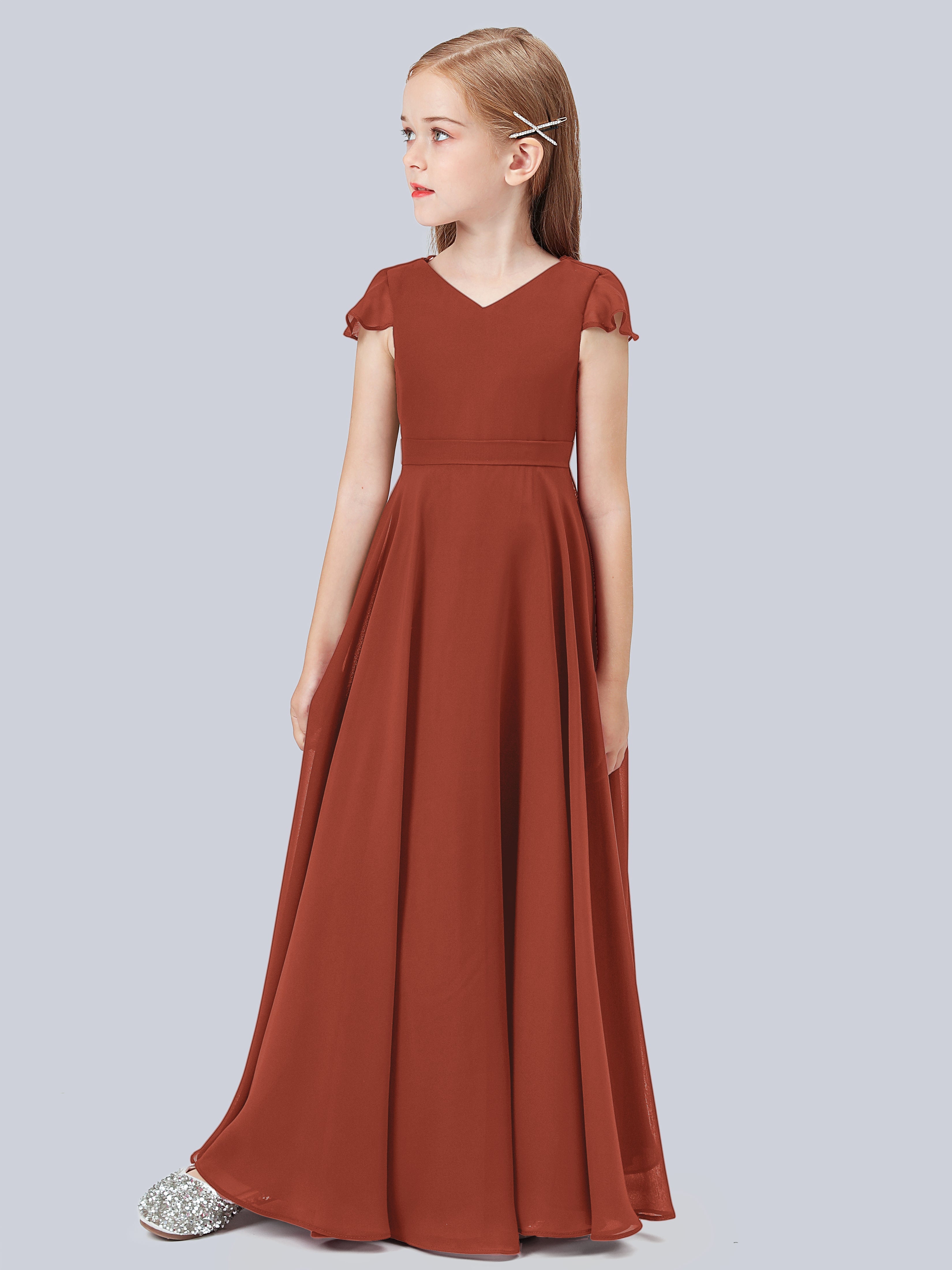 Volant Flügelärmel Chiffon Kleid für Junge Brautjungfern