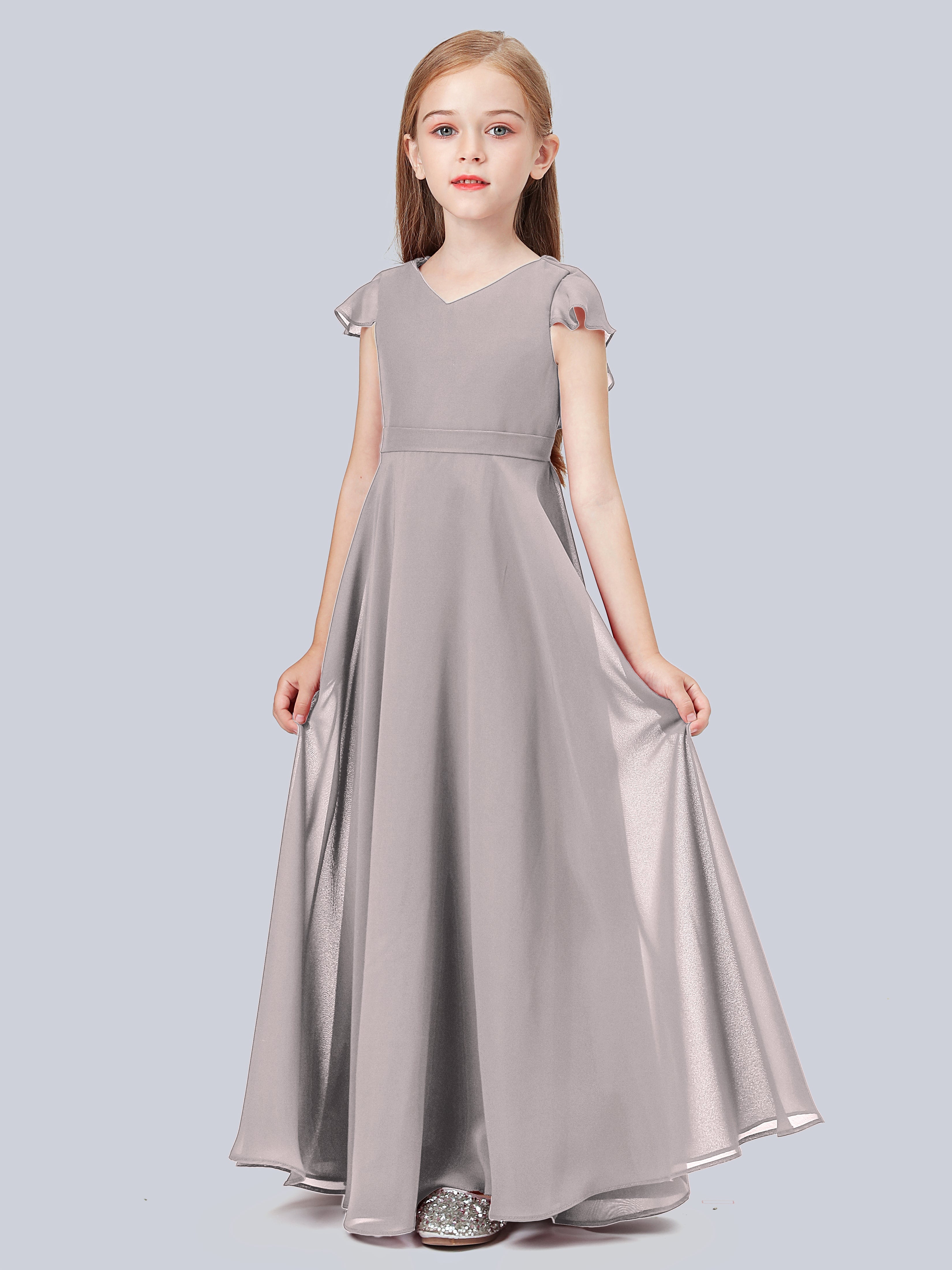 Volant Flügelärmel Chiffon Kleid für Junge Brautjungfern