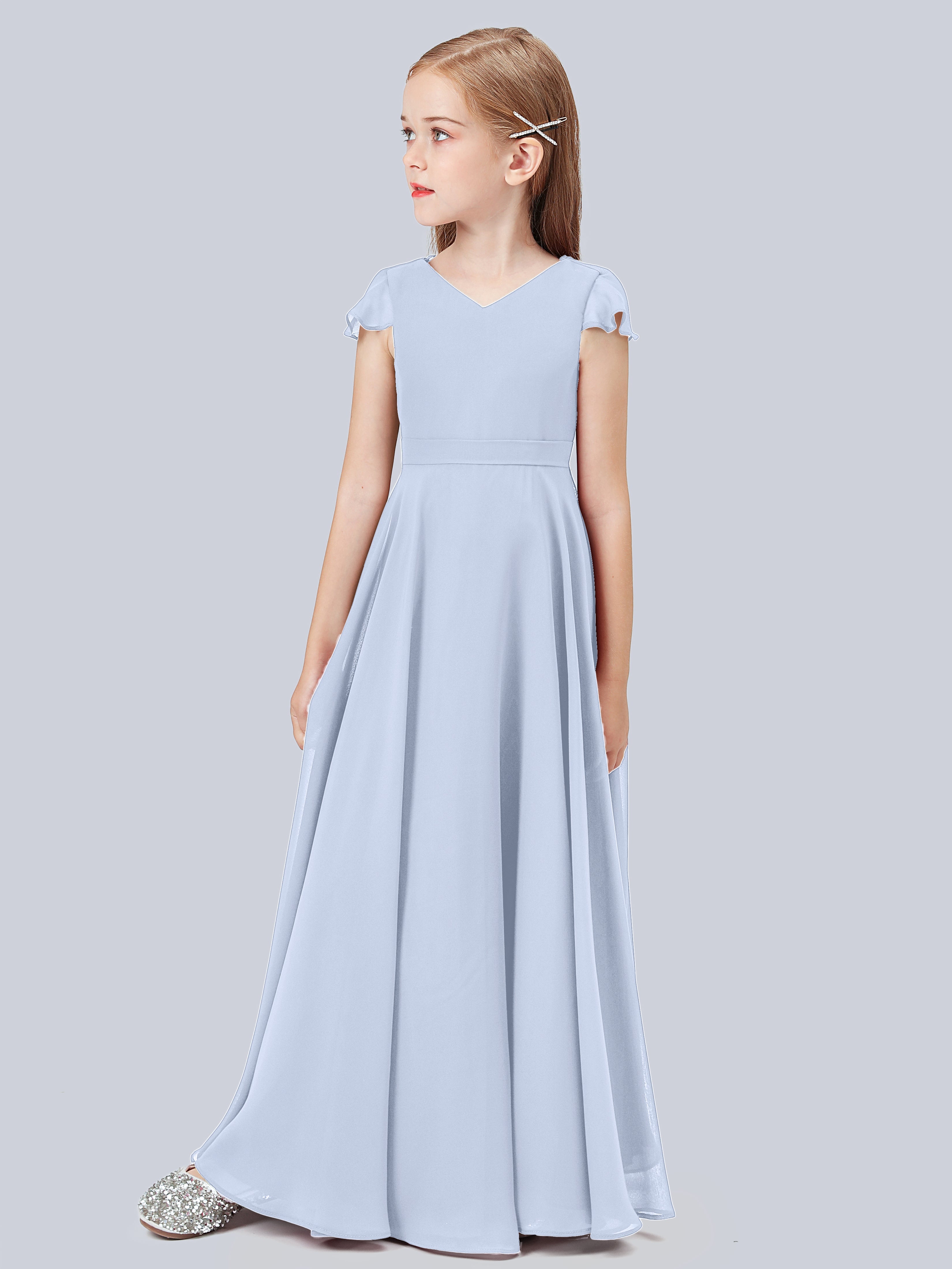 Volant Flügelärmel Chiffon Kleid für Junge Brautjungfern