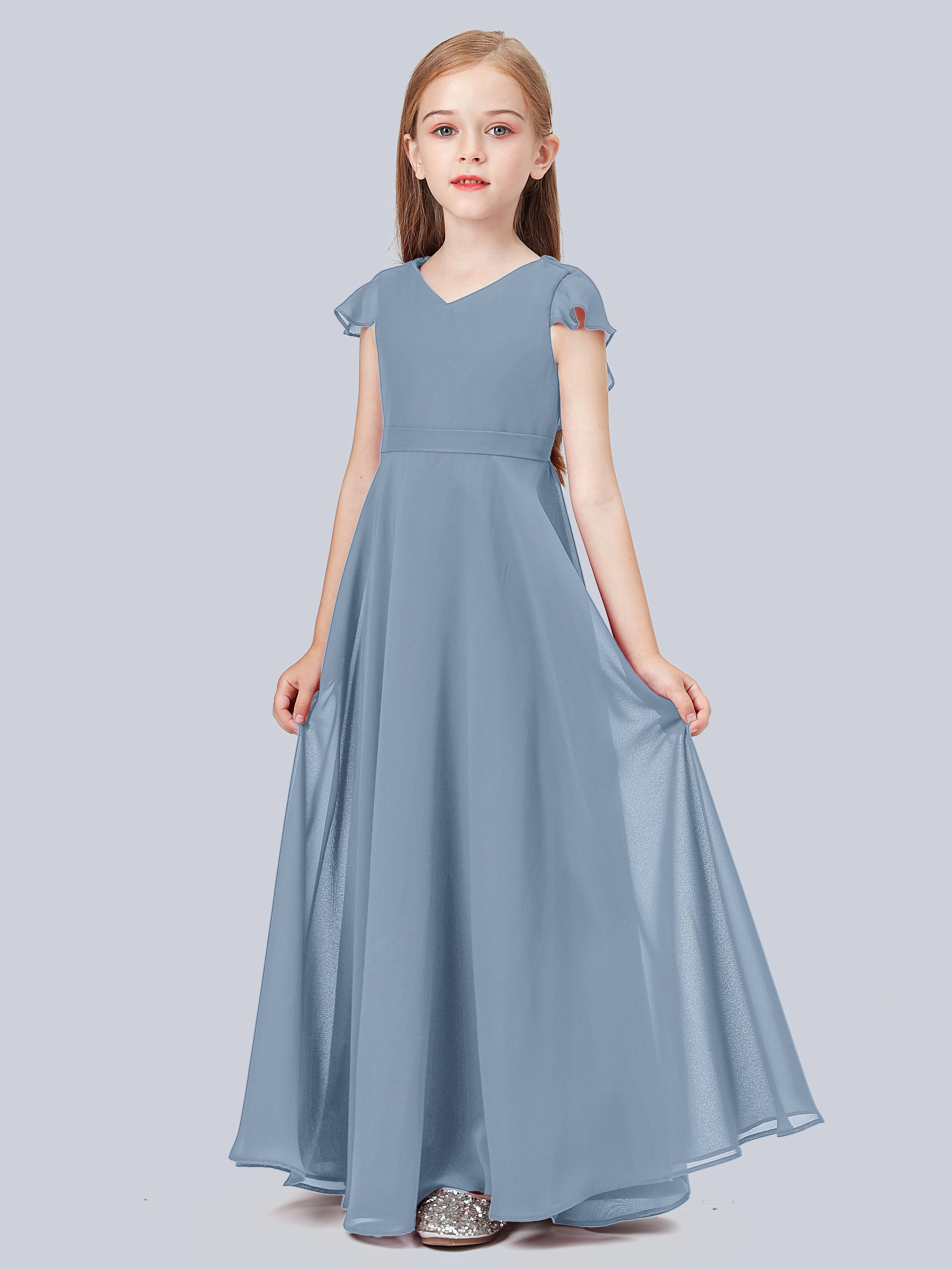 Volant Flügelärmel Chiffon Kleid für Junge Brautjungfern