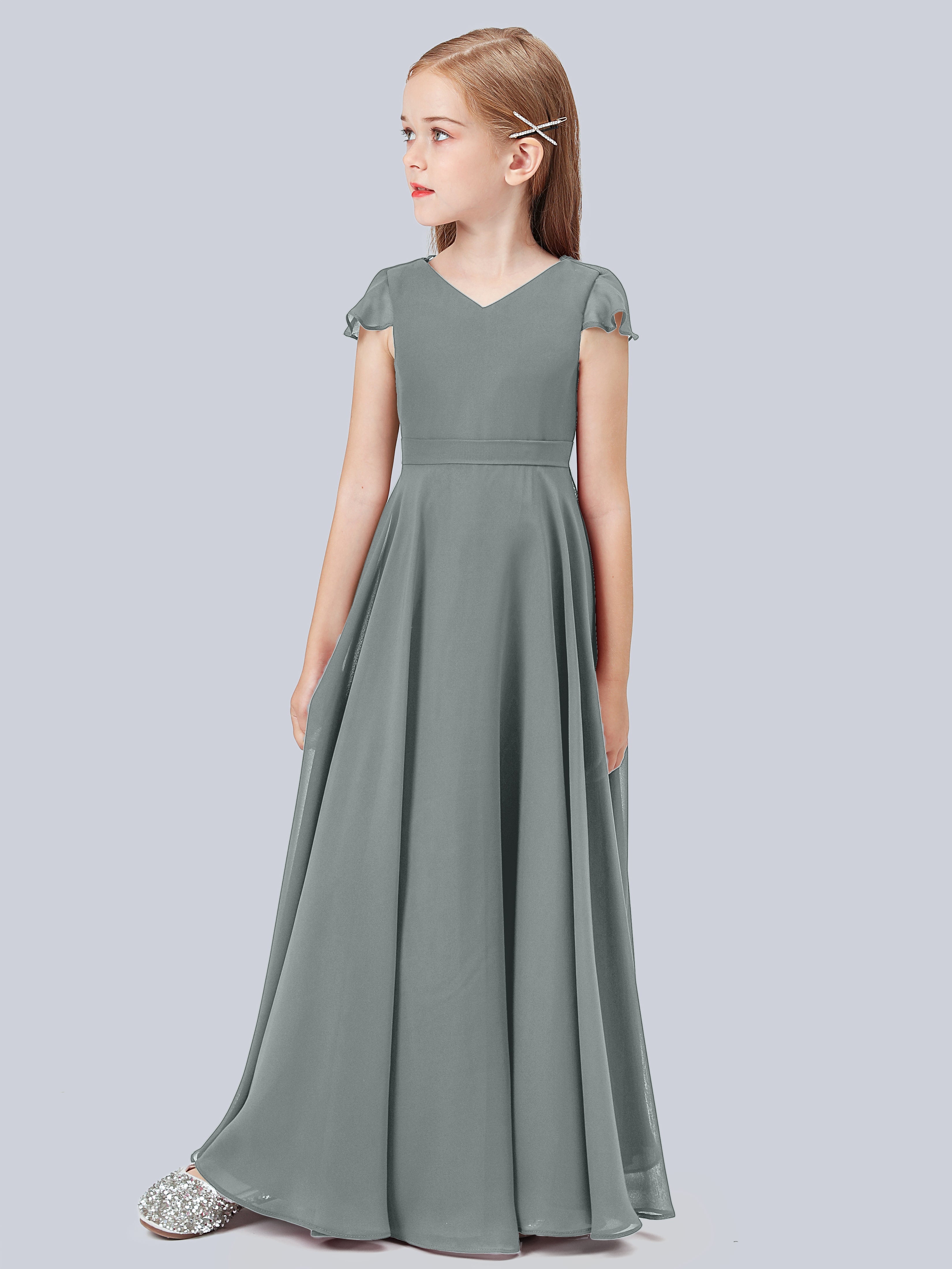 Volant Flügelärmel Chiffon Kleid für Junge Brautjungfern