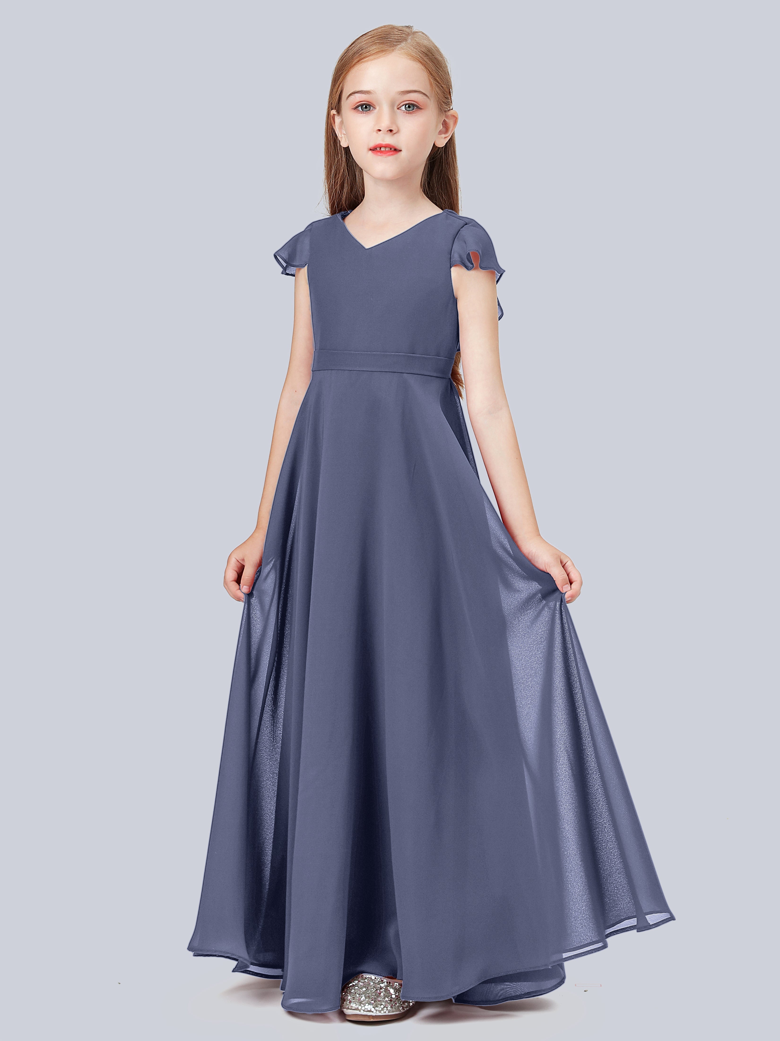 Volant Flügelärmel Chiffon Kleid für Junge Brautjungfern