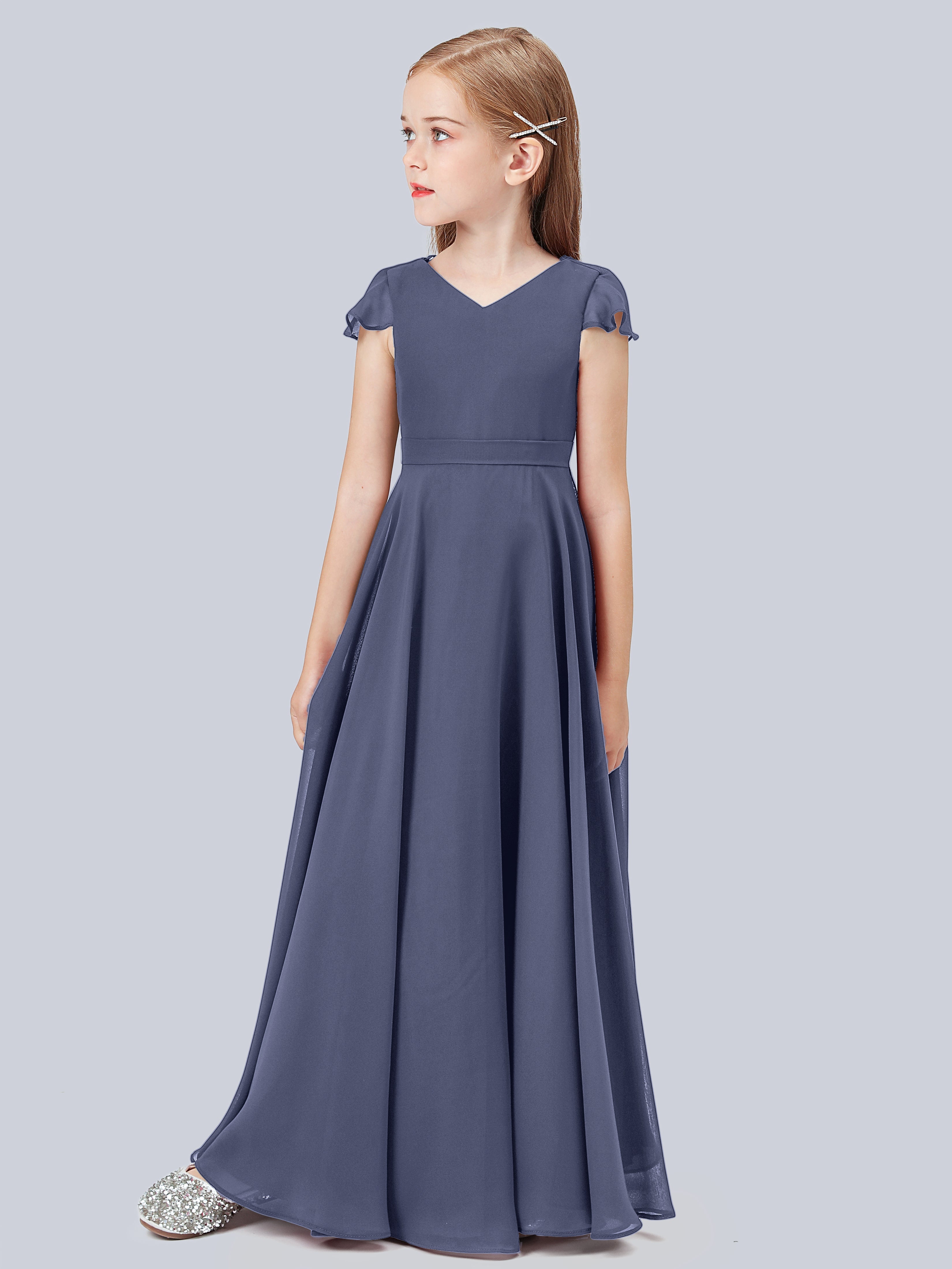 Volant Flügelärmel Chiffon Kleid für Junge Brautjungfern