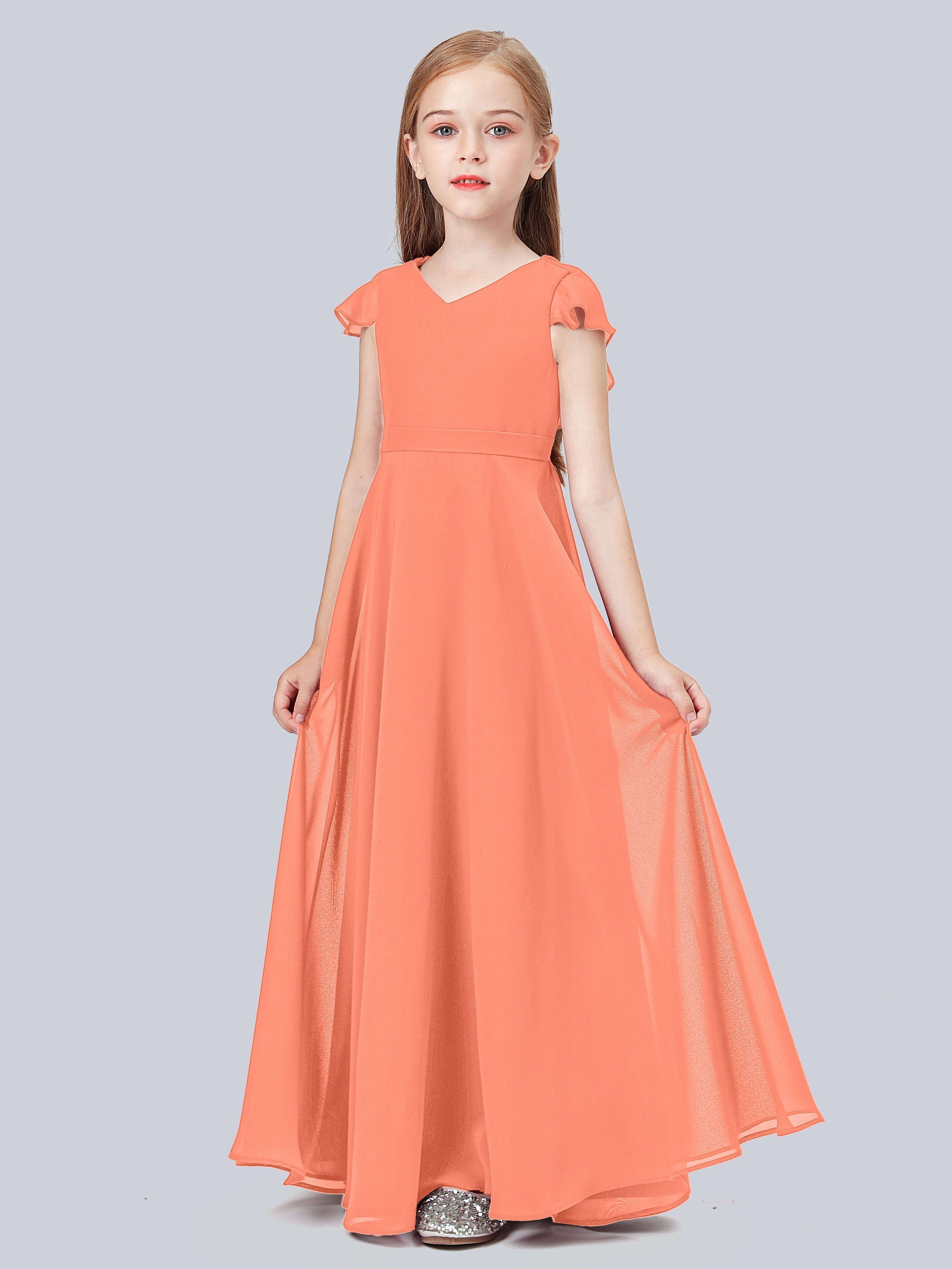 Volant Flügelärmel Chiffon Kleid für Junge Brautjungfern